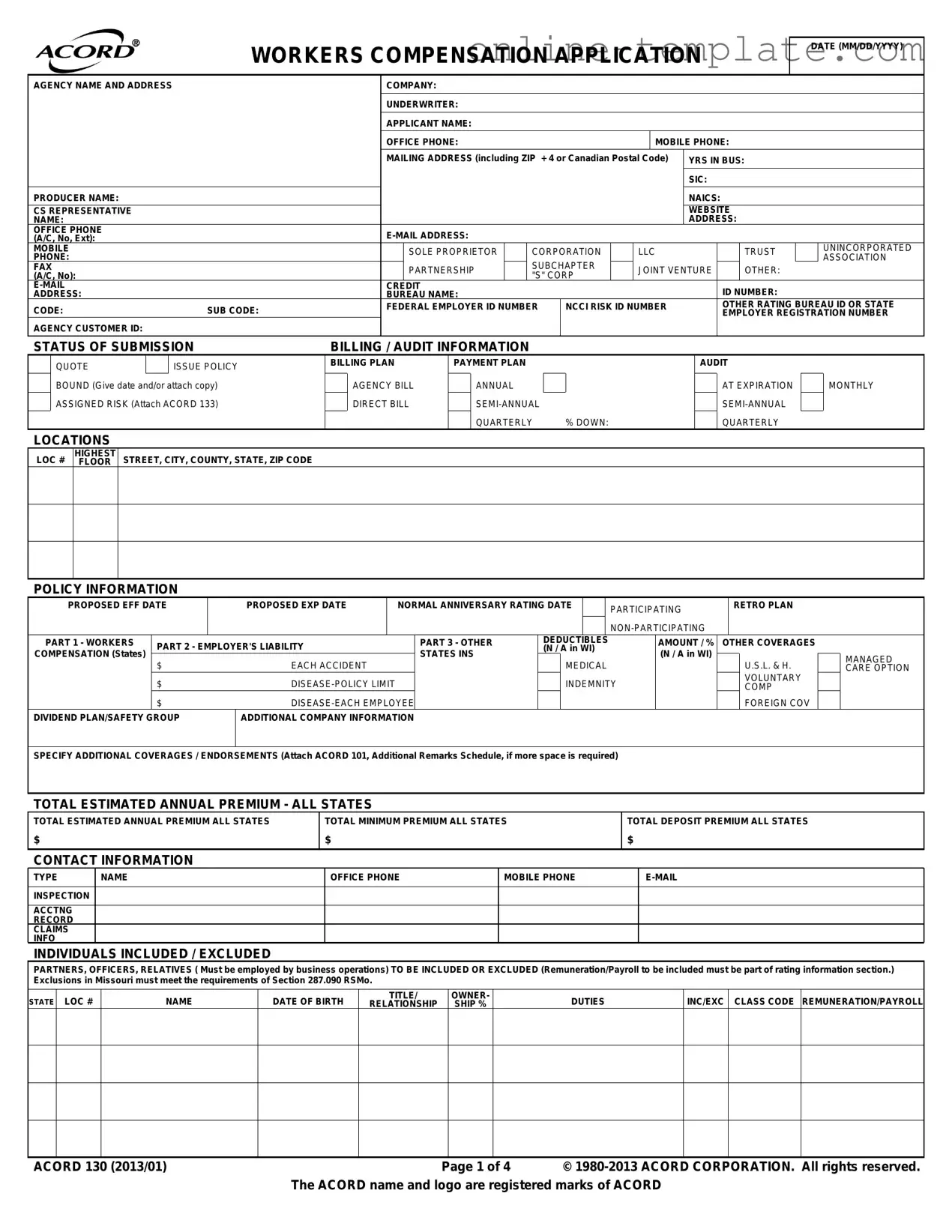 Free Acord 130 PDF Template