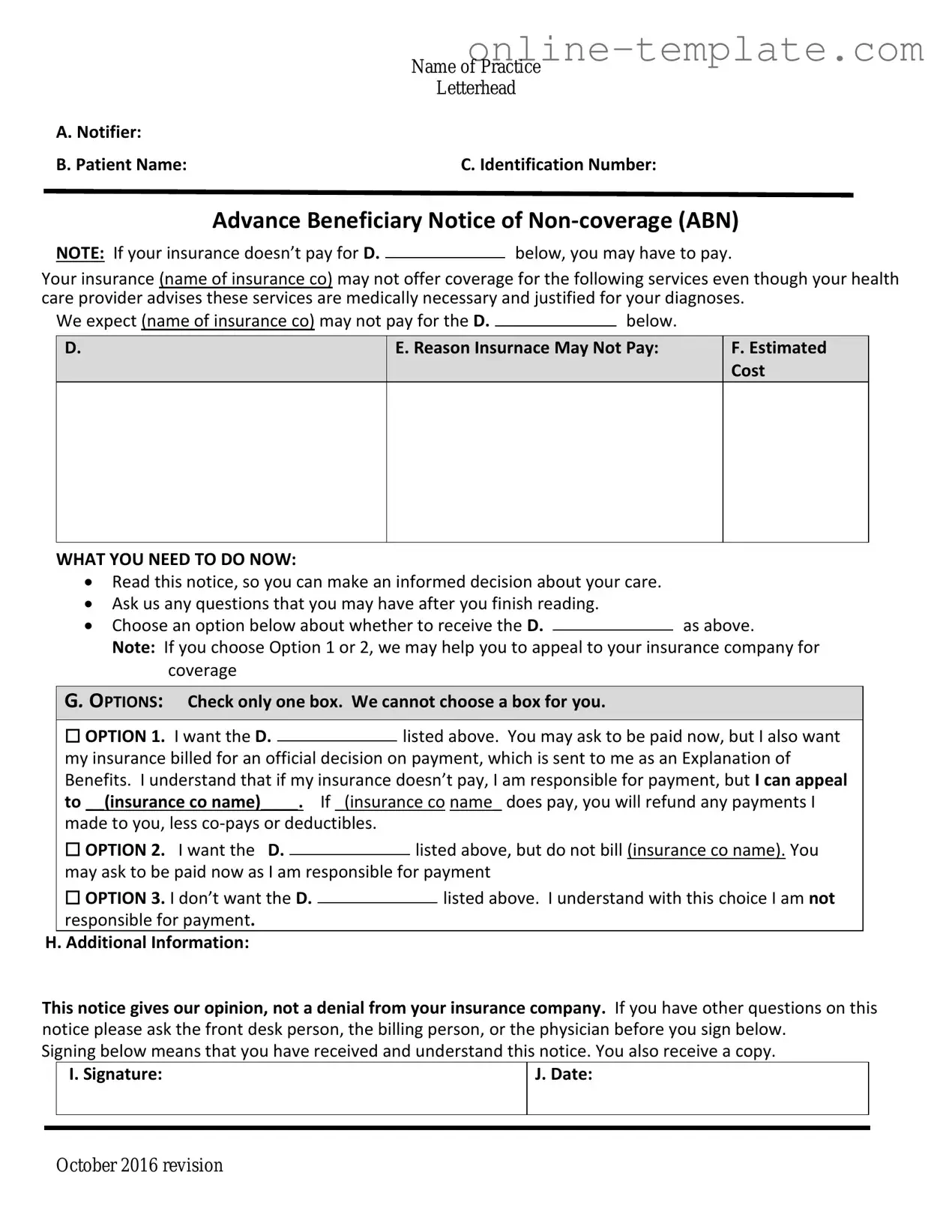 Free Advance Beneficiary Notice of Non-coverage PDF Template
