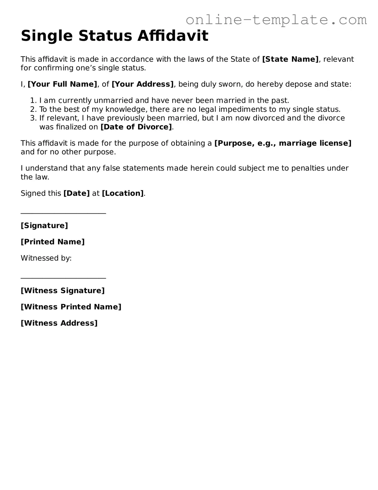 Official Single Status Affidavit Template