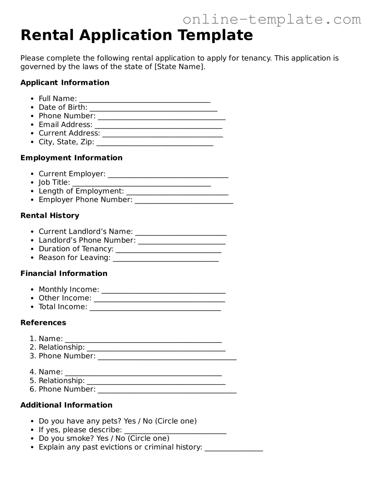 Official Rental Application Template