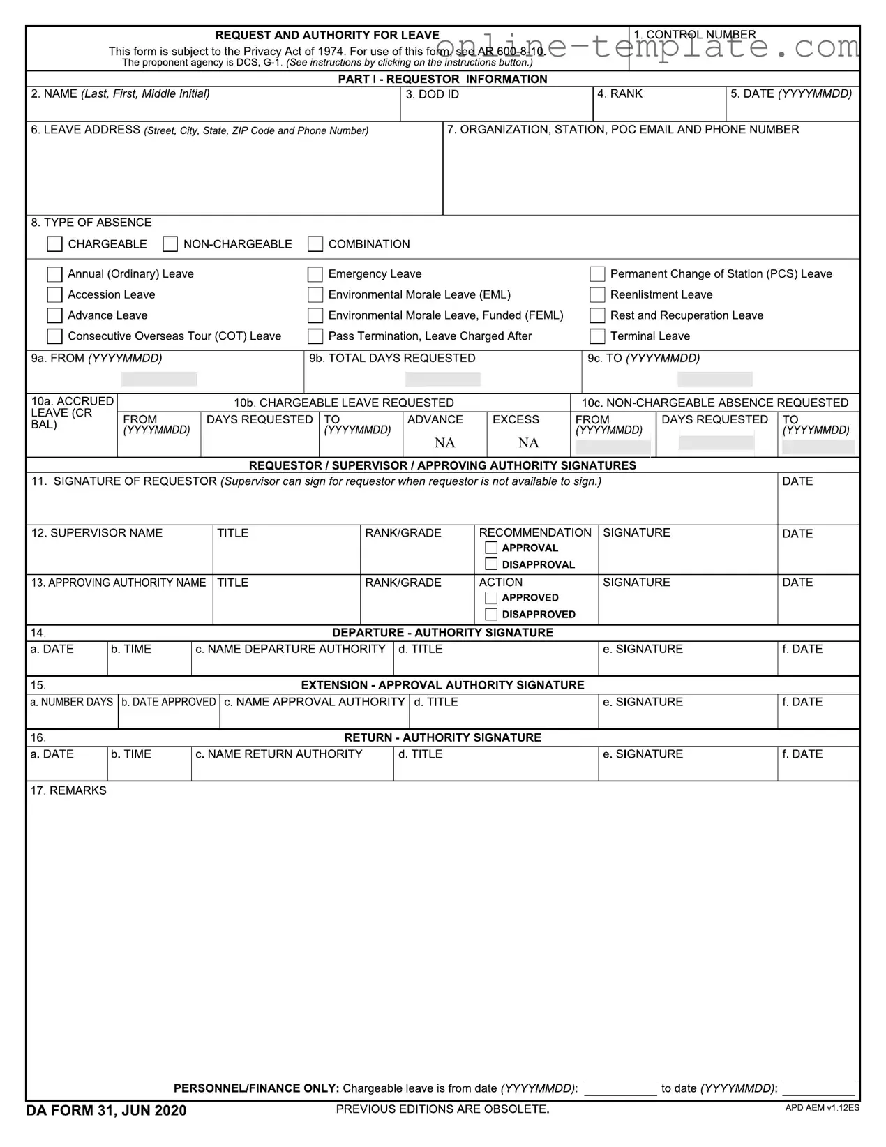 Free Da 31 PDF Template
