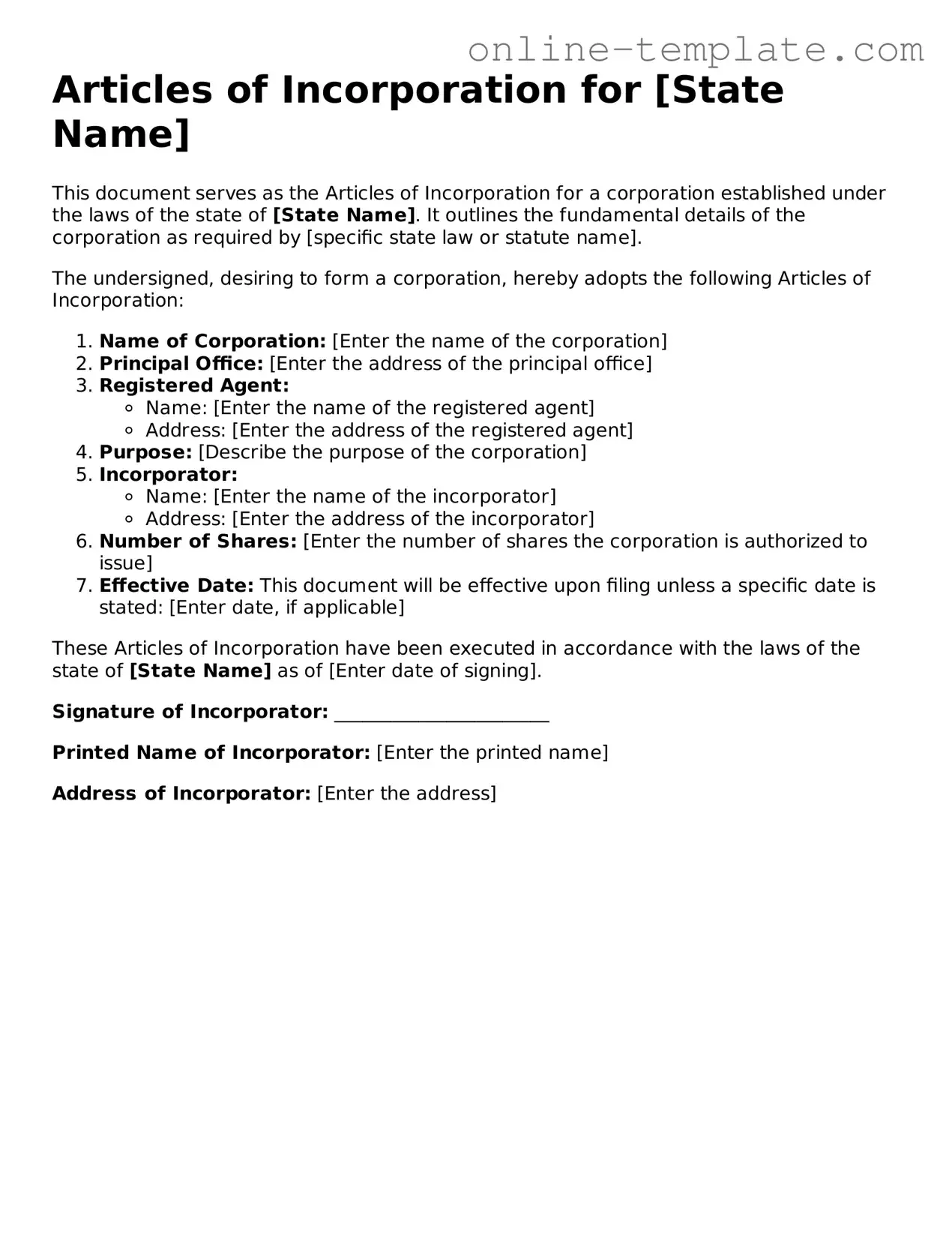 Official Articles of Incorporation Template