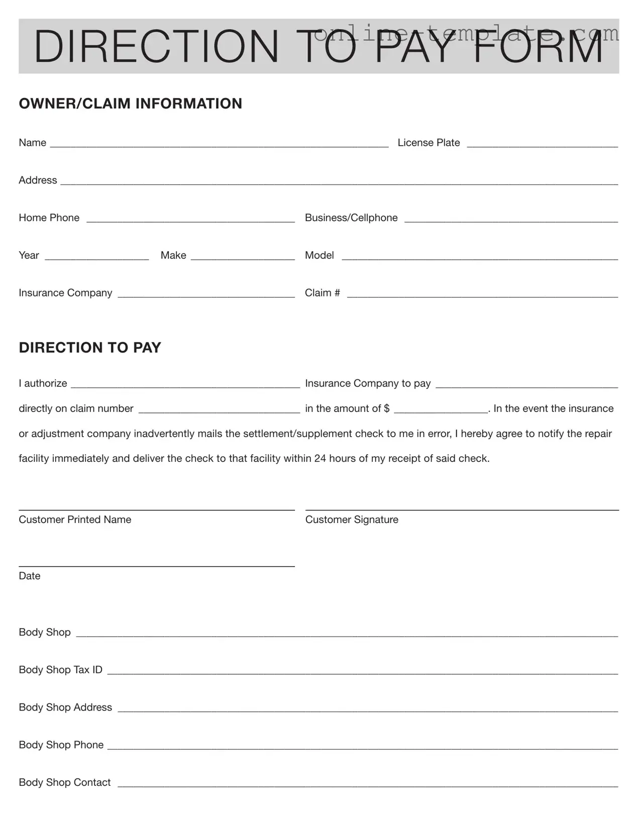 Free Authorization And Direction Pay PDF Template