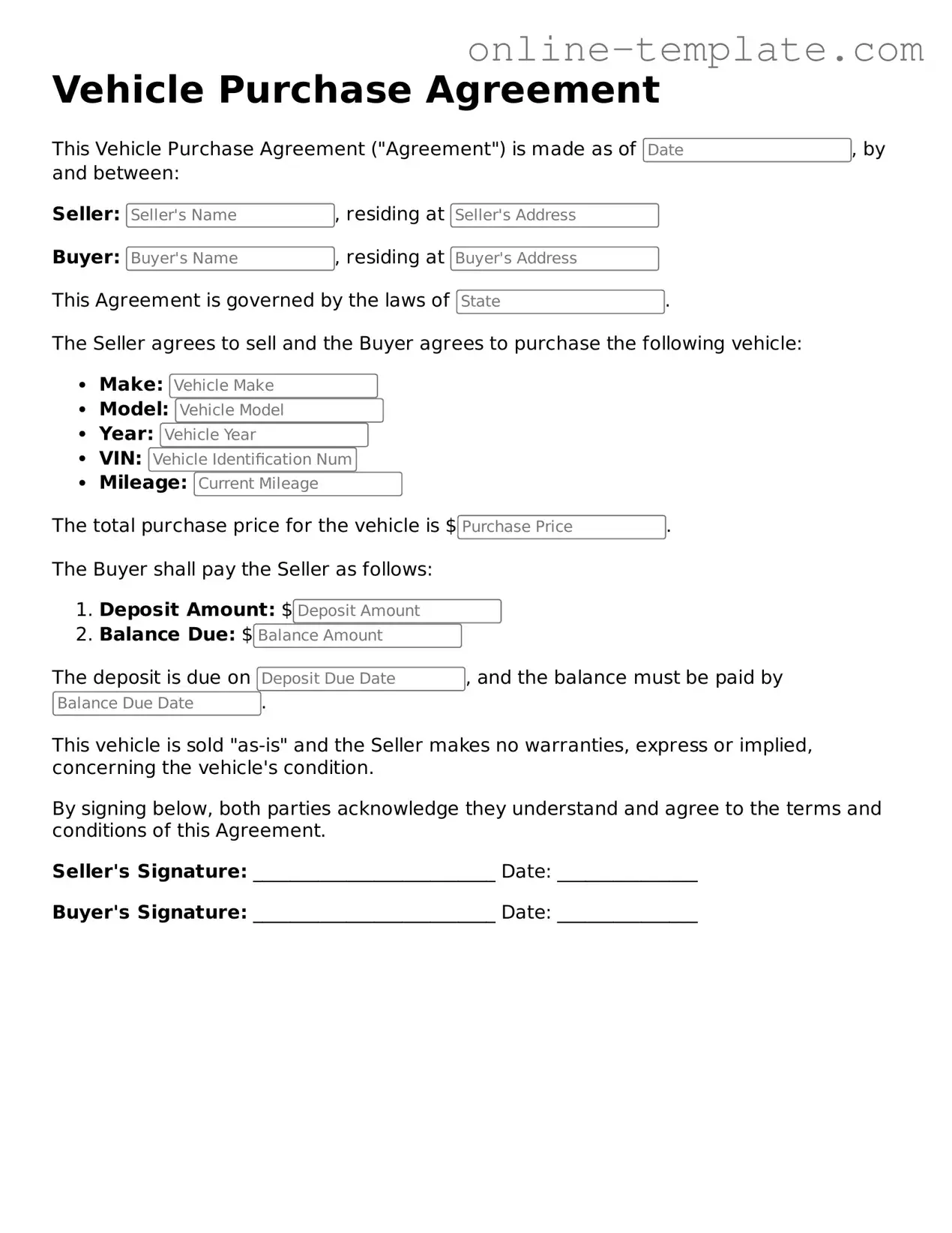 Official Vehicle Purchase Agreement Template