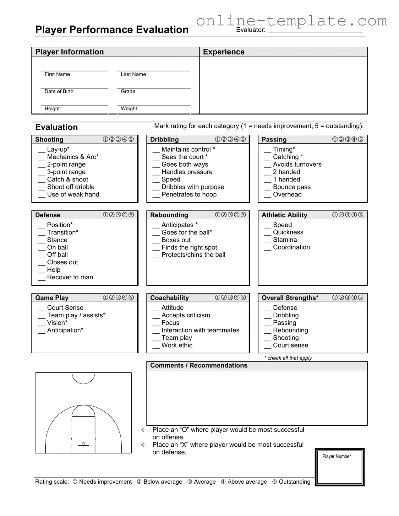 Free Basketball Evaluation PDF Template