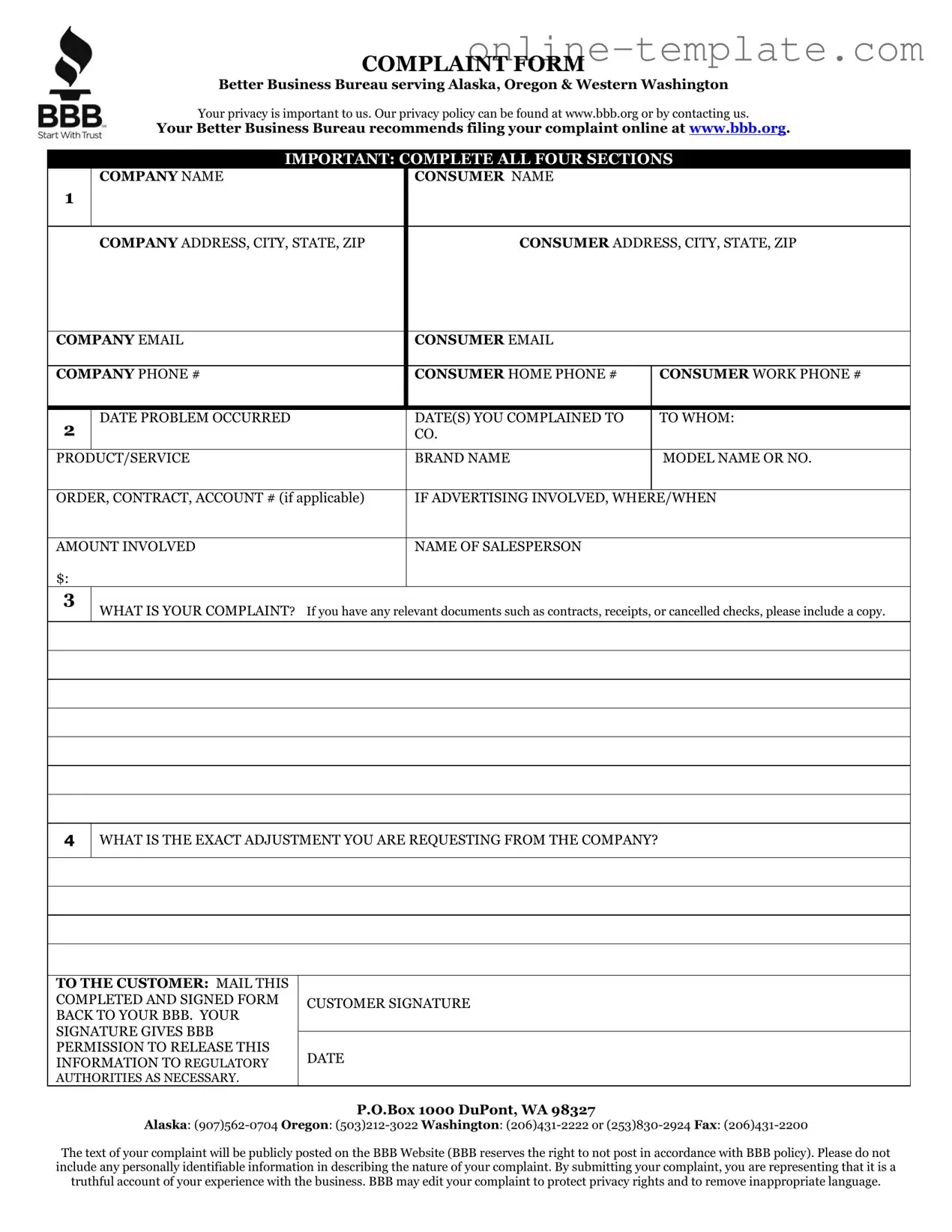 Free Bbb Complaint PDF Template