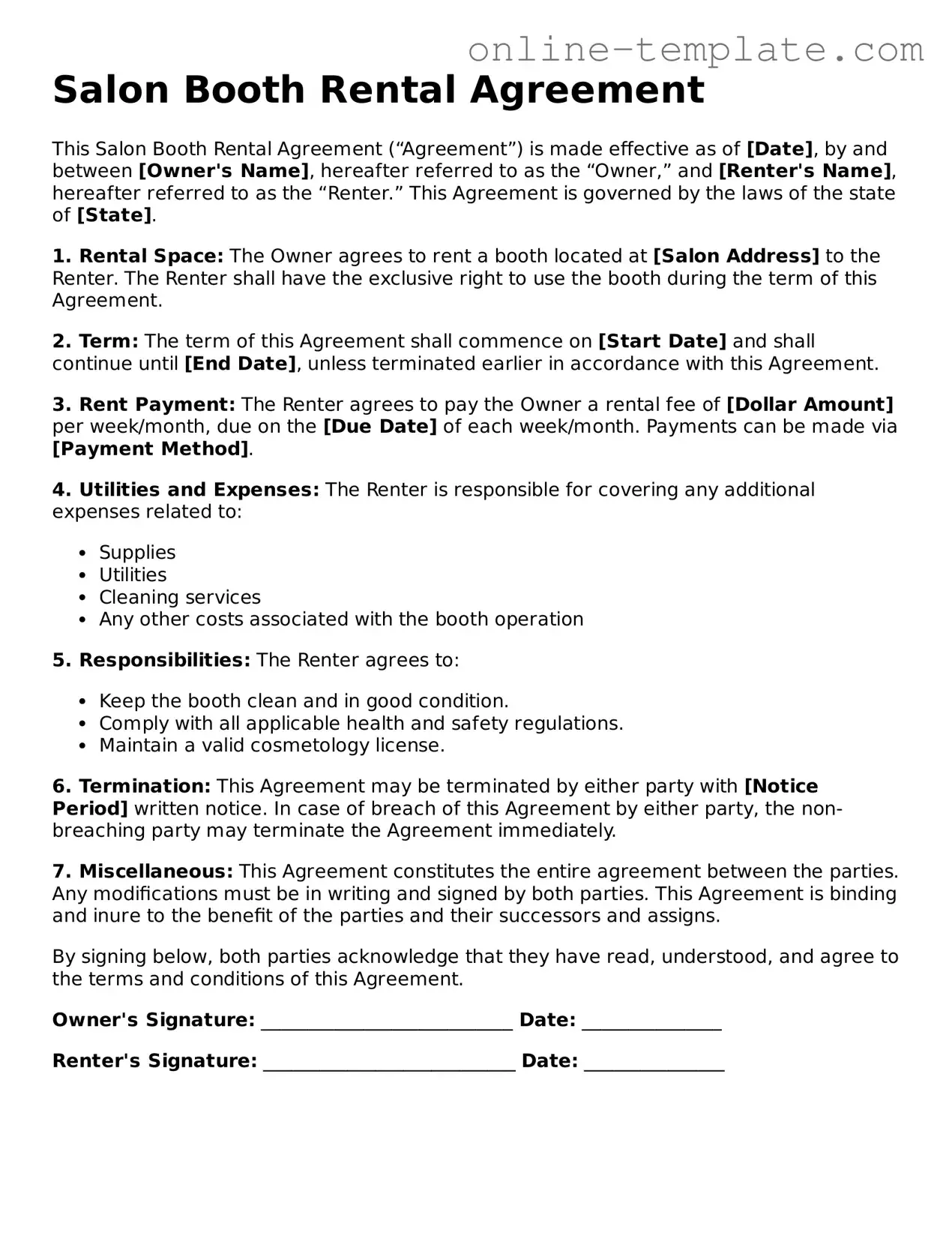 Official Salon Booth Rental Agreement Template