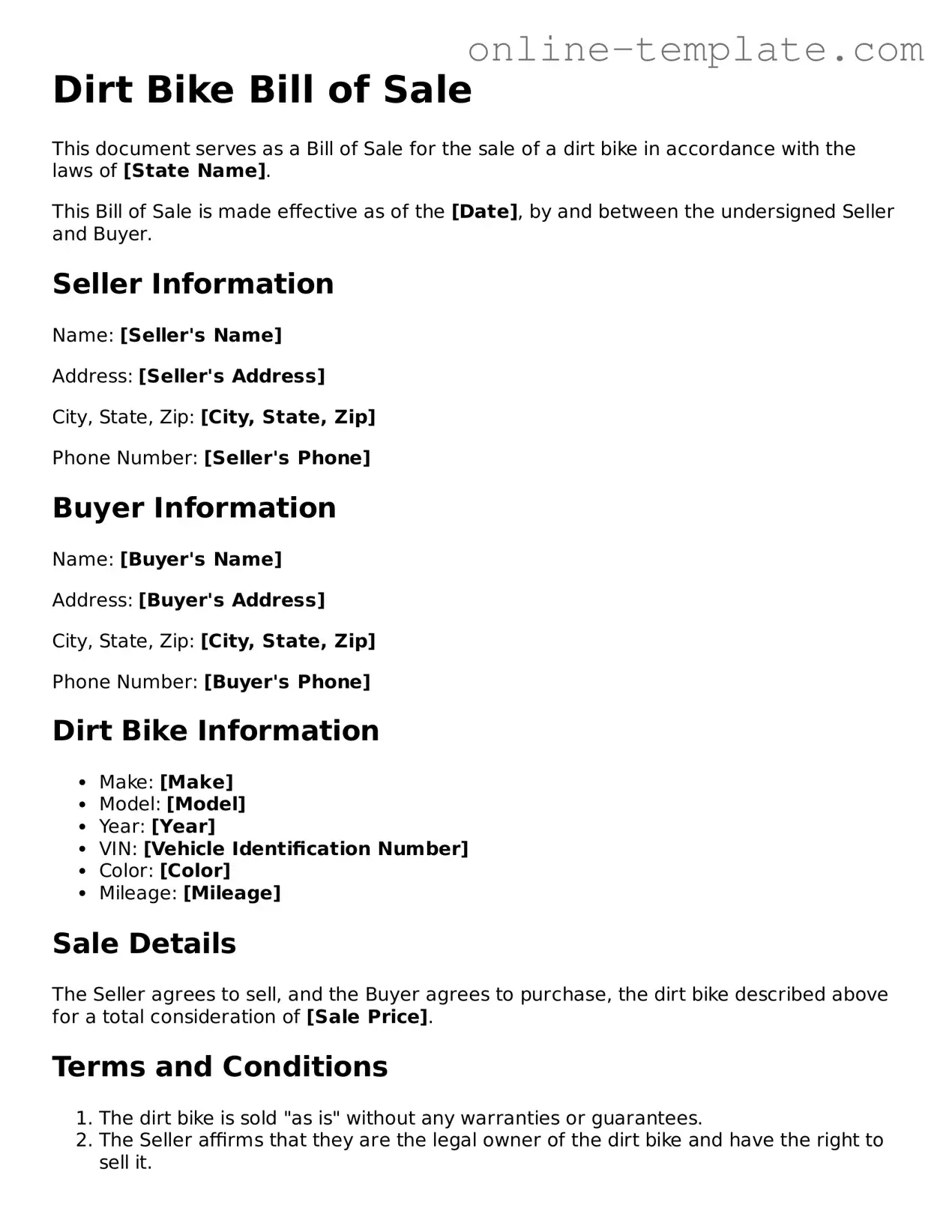 Official Dirt Bike Bill of Sale Template