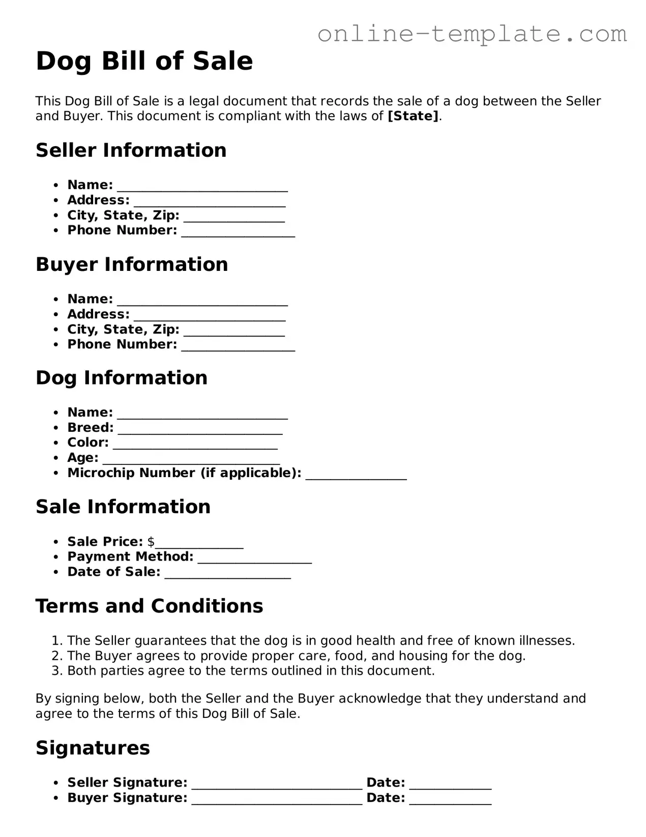Official Dog Bill of Sale Template