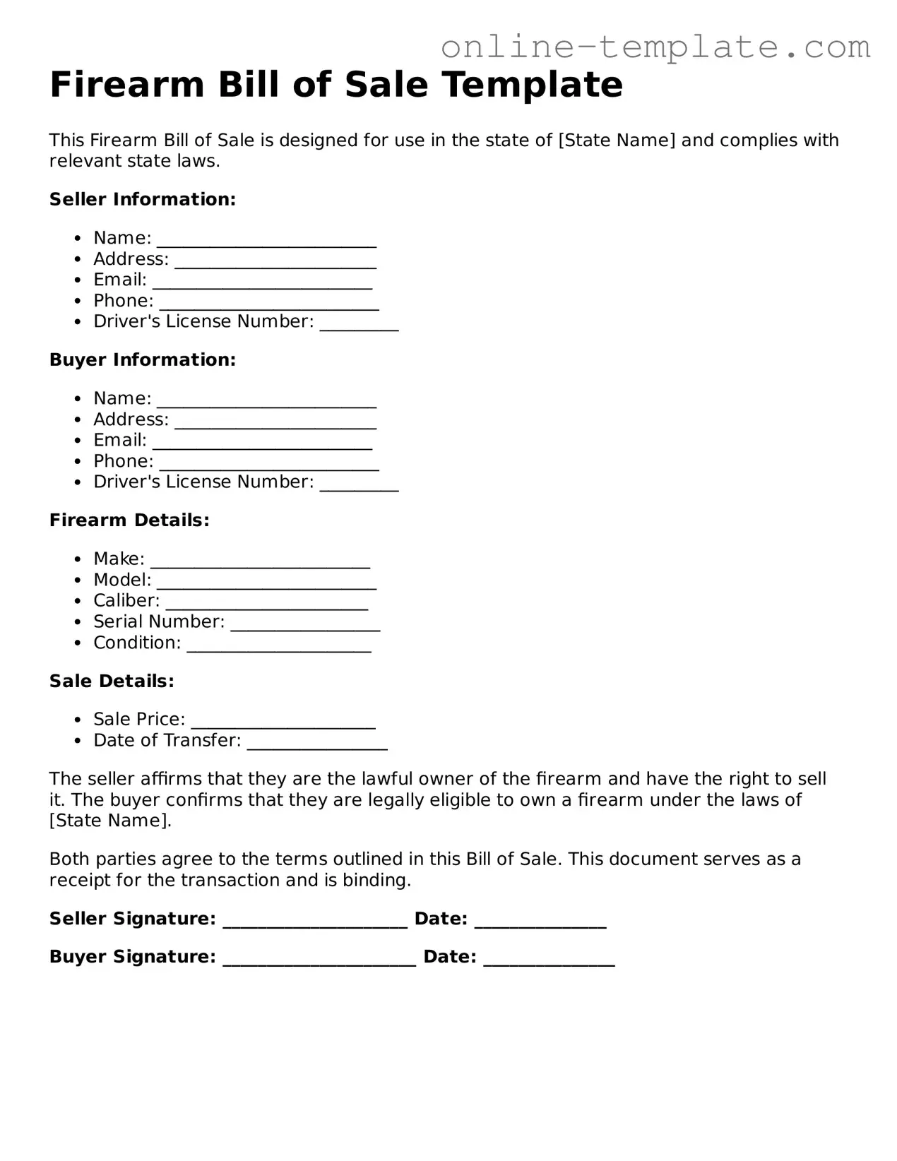 Official Firearm Bill of Sale Template