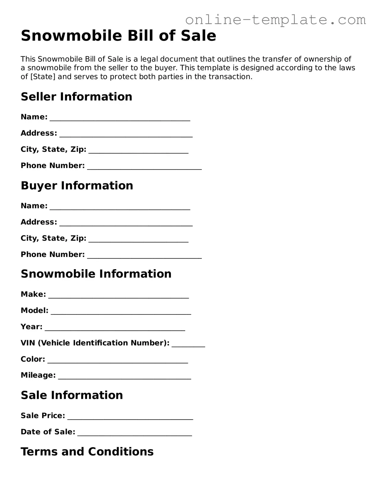 Official Snowmobile Bill of Sale Template