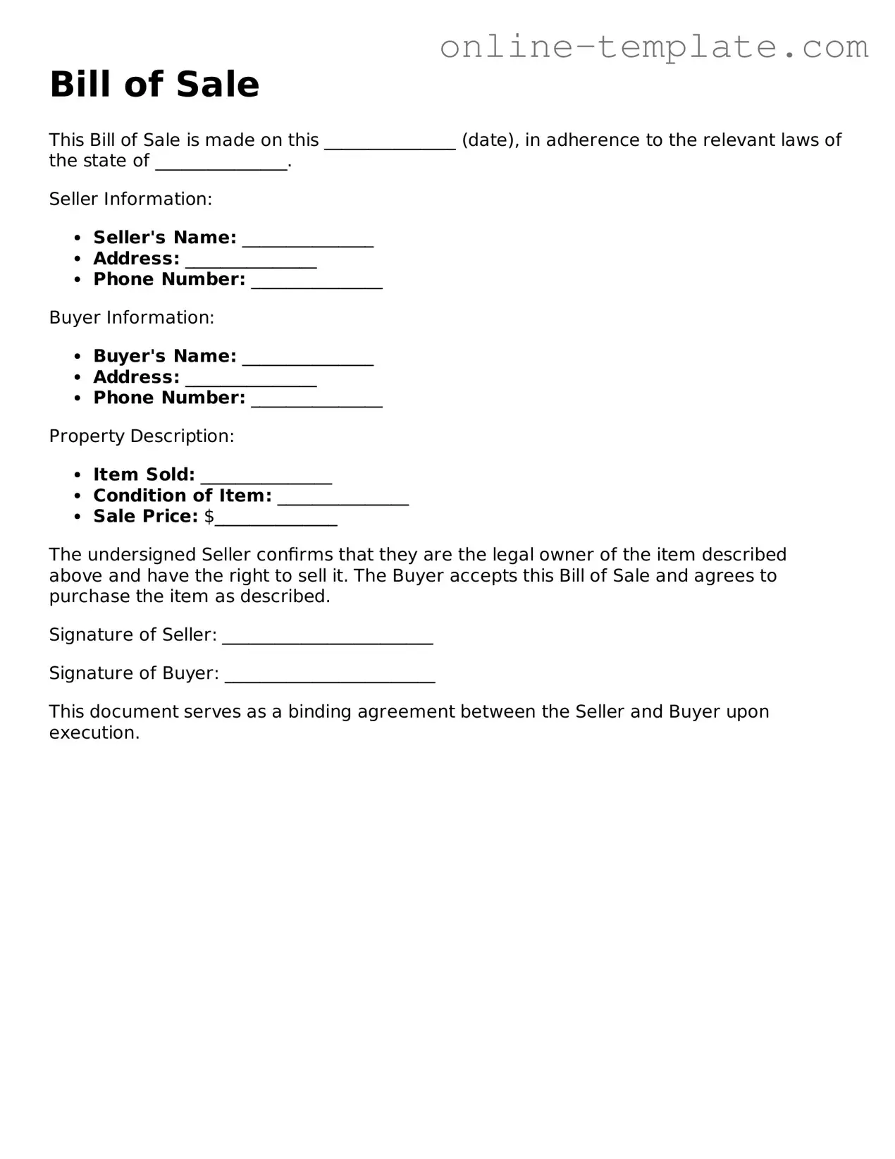 Official Bill of Sale Template