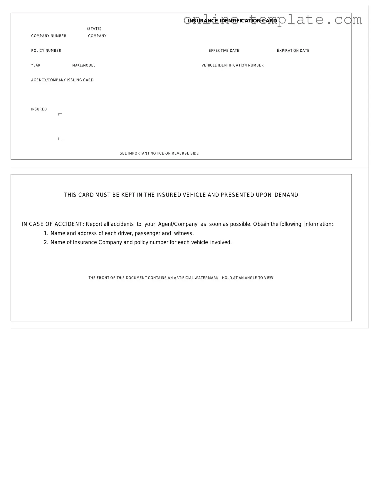 Free Auto Insurance Card PDF Template