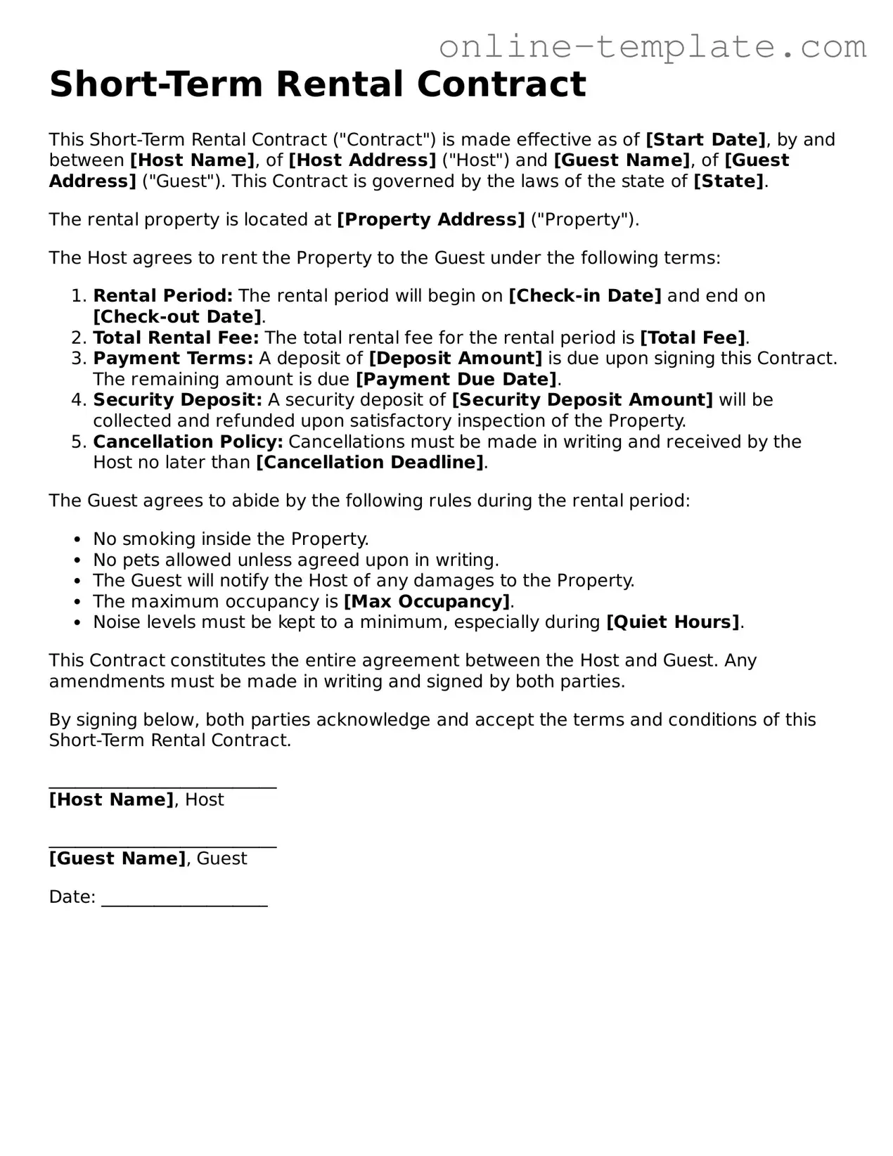 Official Short-Term Rental Contract Template