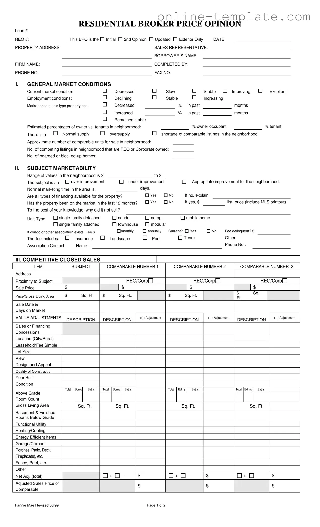 Free Broker Price Opinion PDF Template
