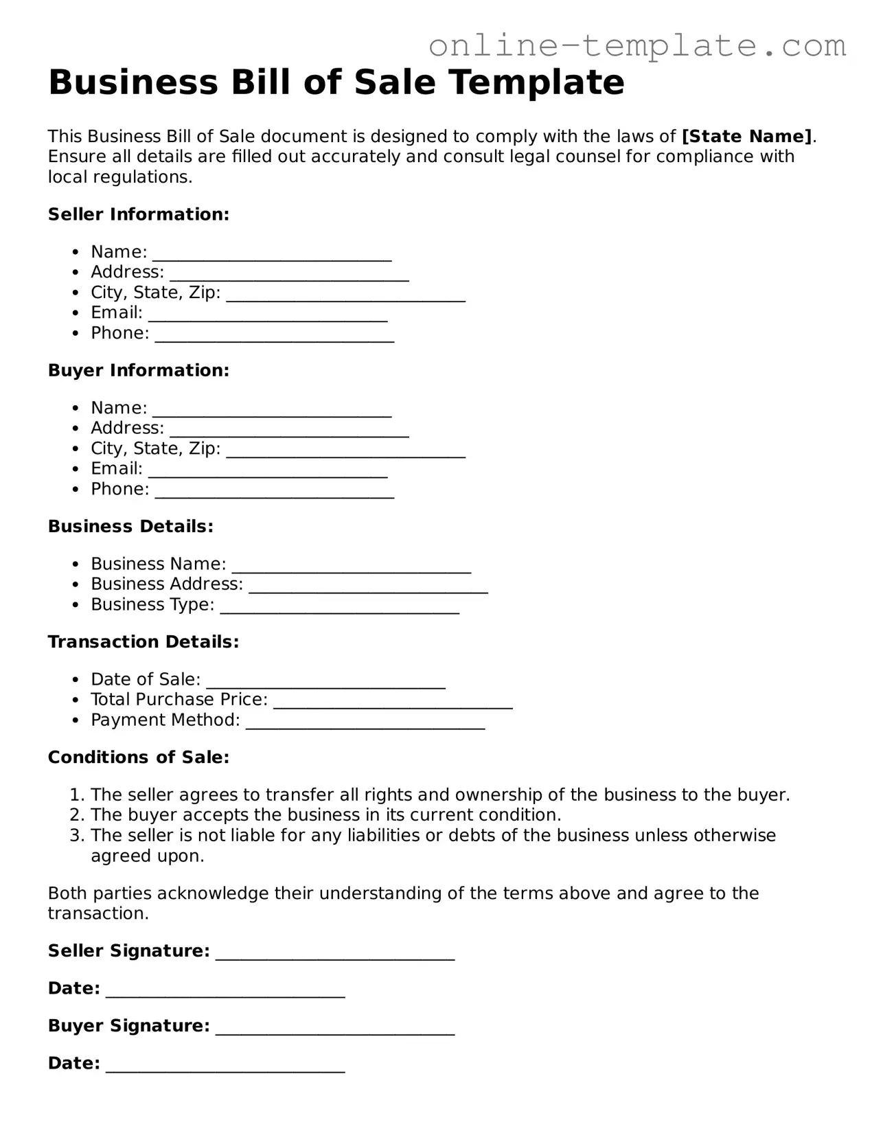 Official Business Bill of Sale Template