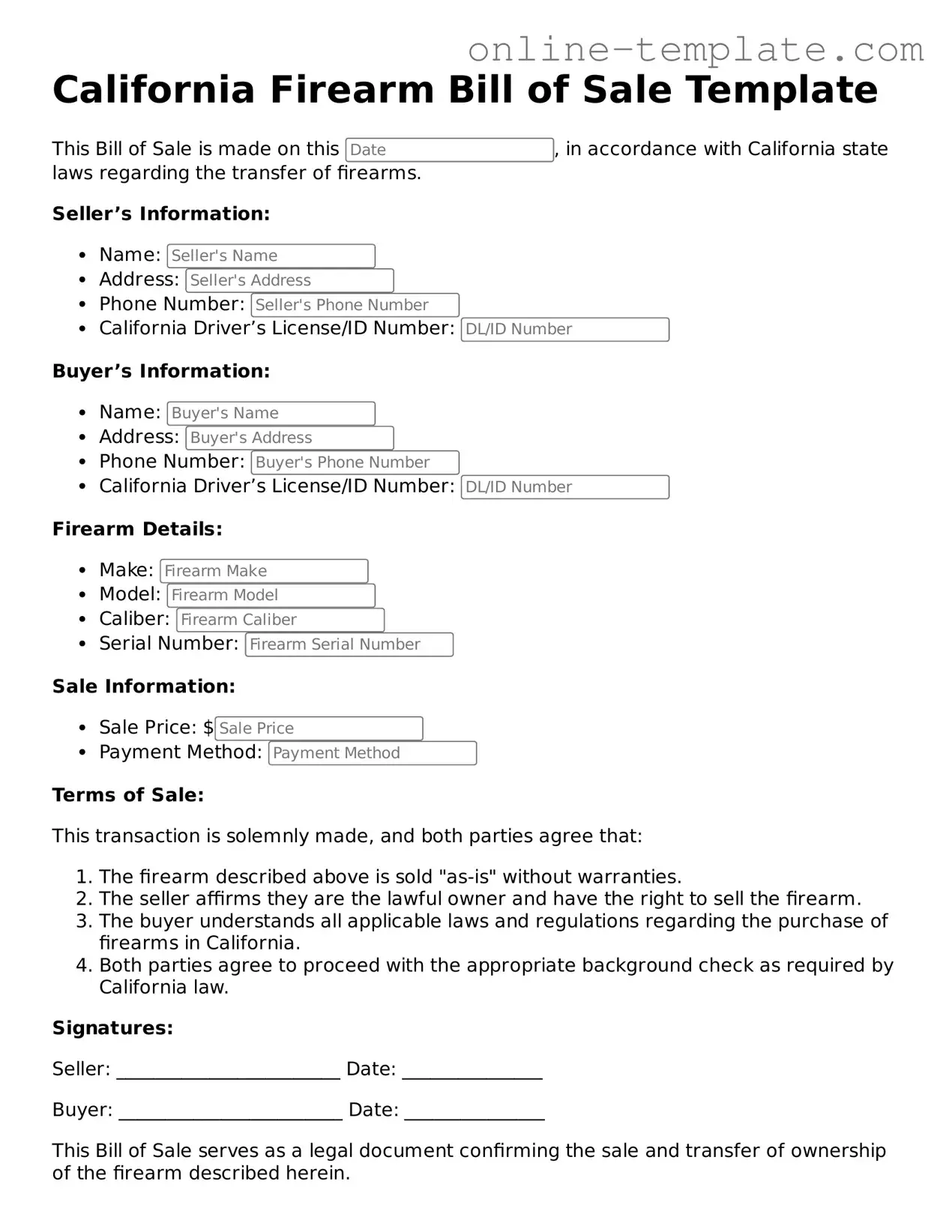 Attorney-Verified  Firearm Bill of Sale Template for California