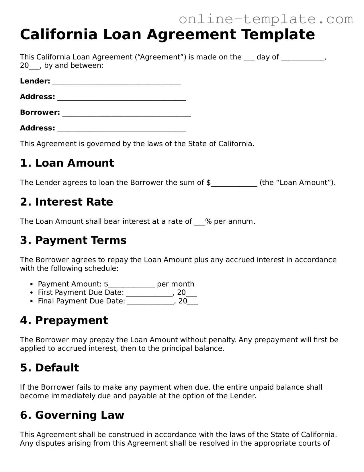 Attorney-Verified  Loan Agreement Template for California
