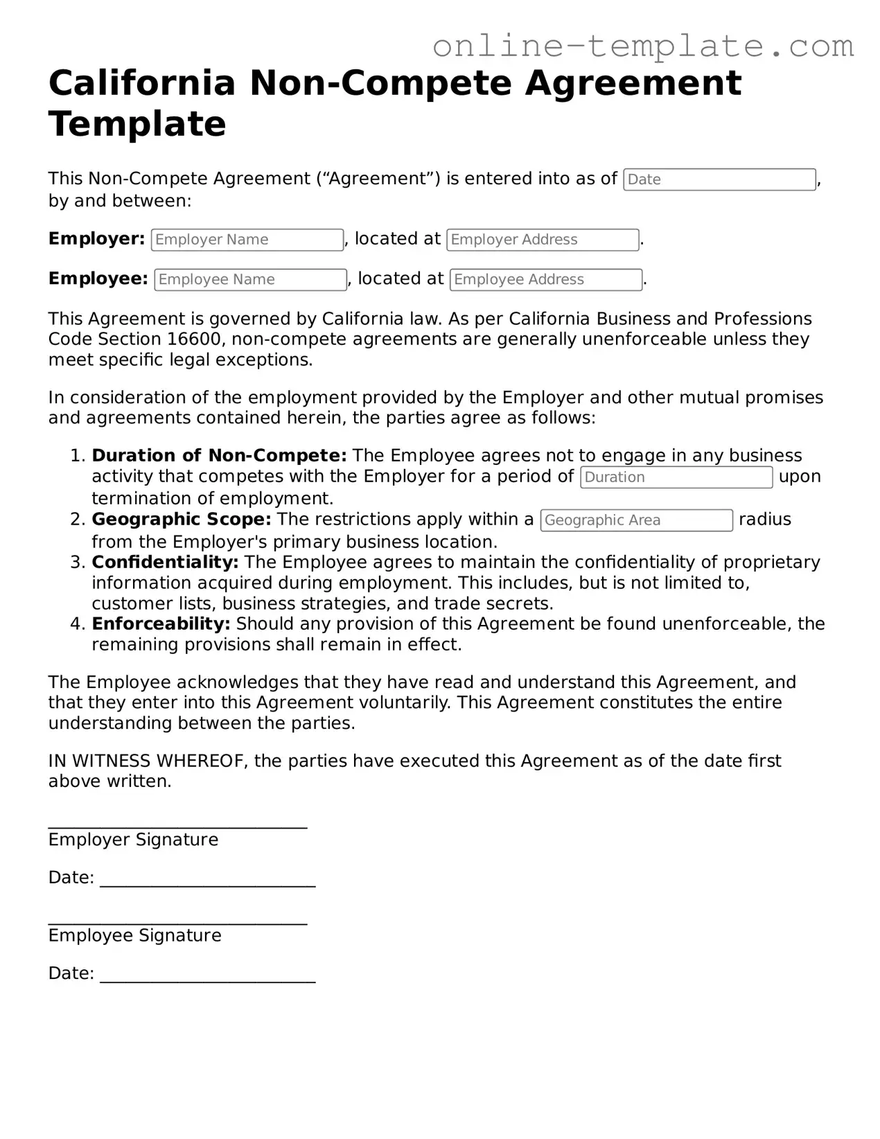 Attorney-Verified  Non-compete Agreement Template for California