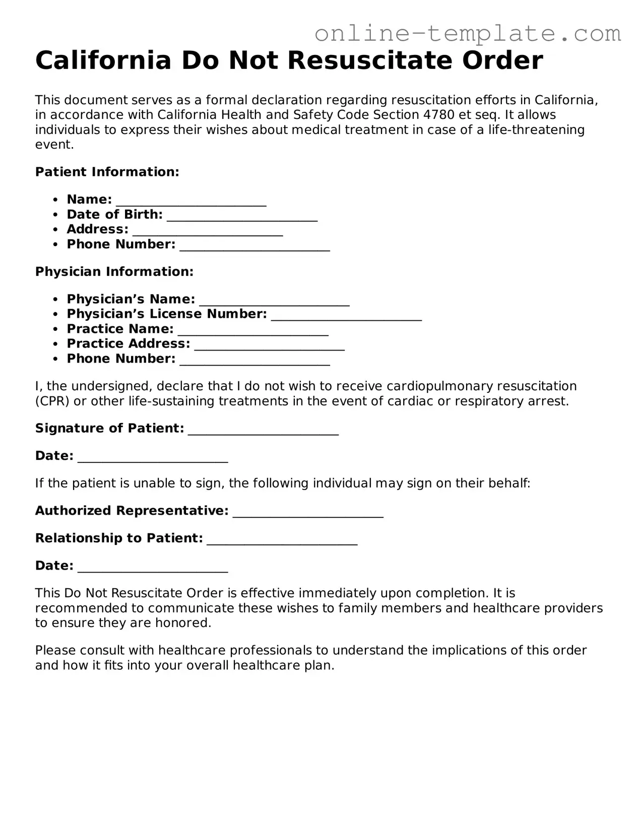 Attorney-Verified  Do Not Resuscitate Order Template for California