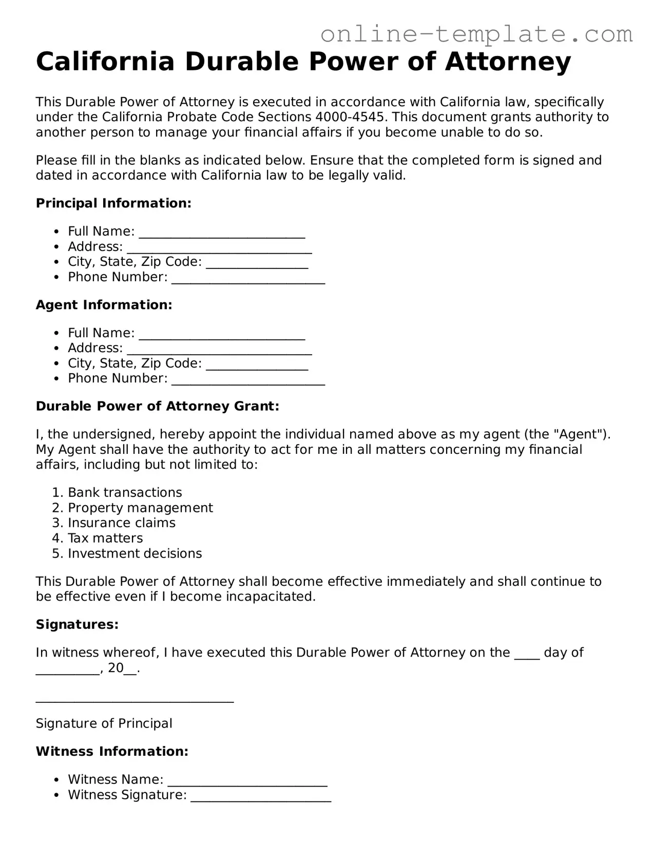 Attorney-Verified  Durable Power of Attorney Template for California