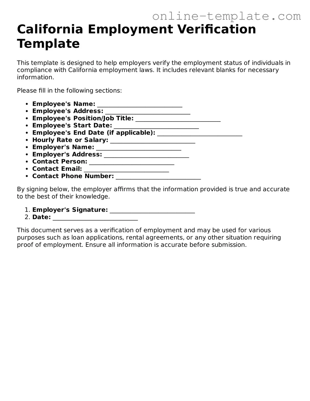 Attorney-Verified  Employment Verification Template for California