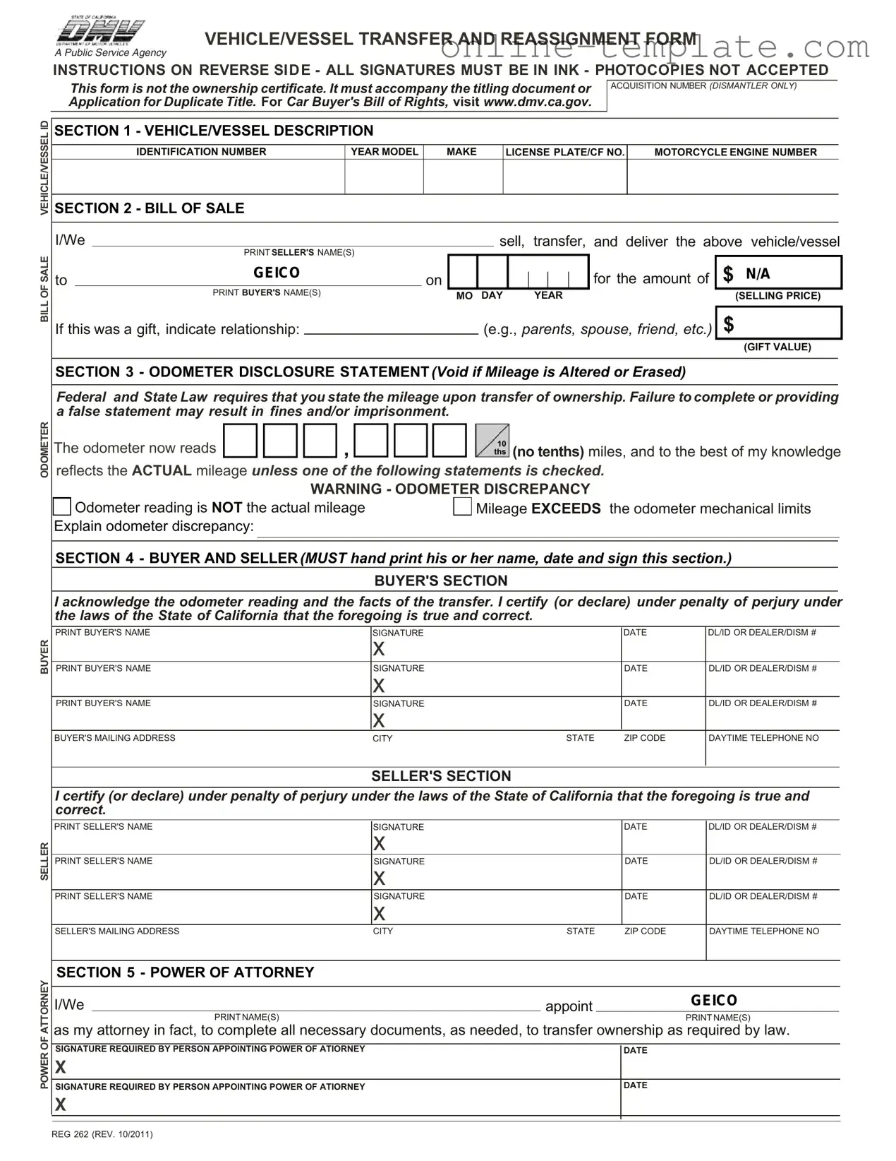 Free California Fotm Reg 262 PDF Template
