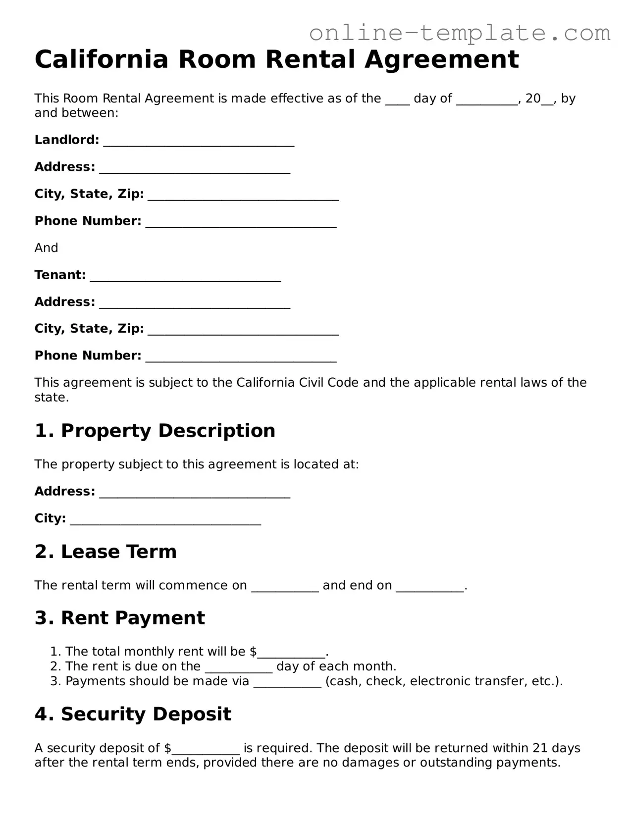 Attorney-Verified  Room Rental Agreement Template for California