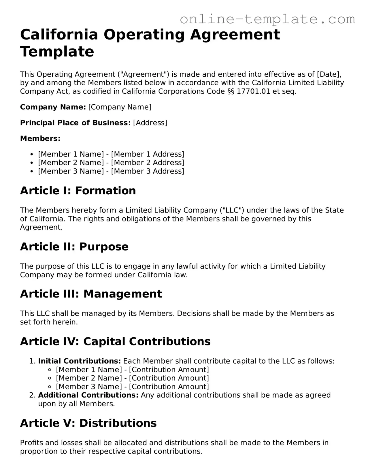 Attorney-Verified  Operating Agreement Template for California