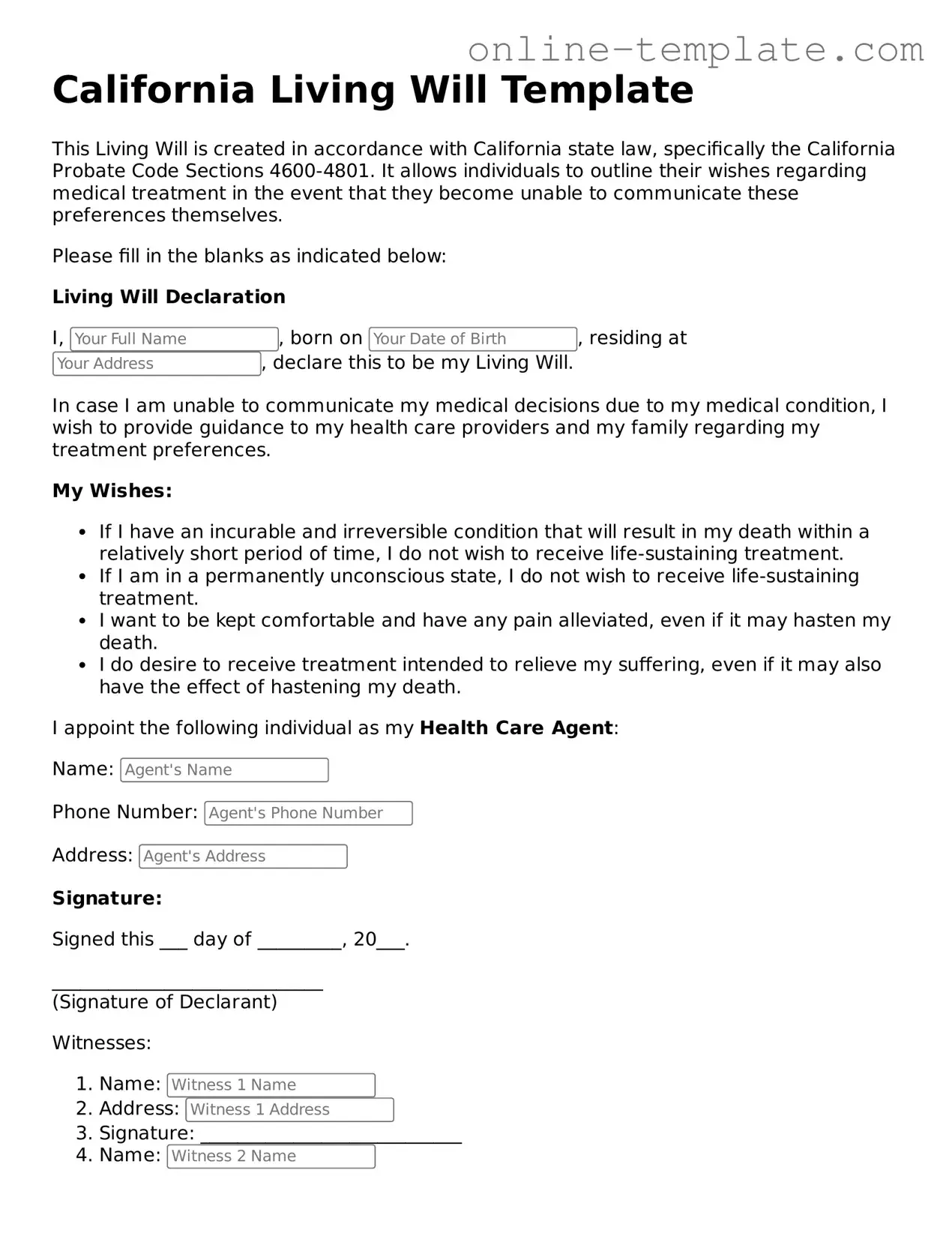 Attorney-Verified  Living Will Template for California