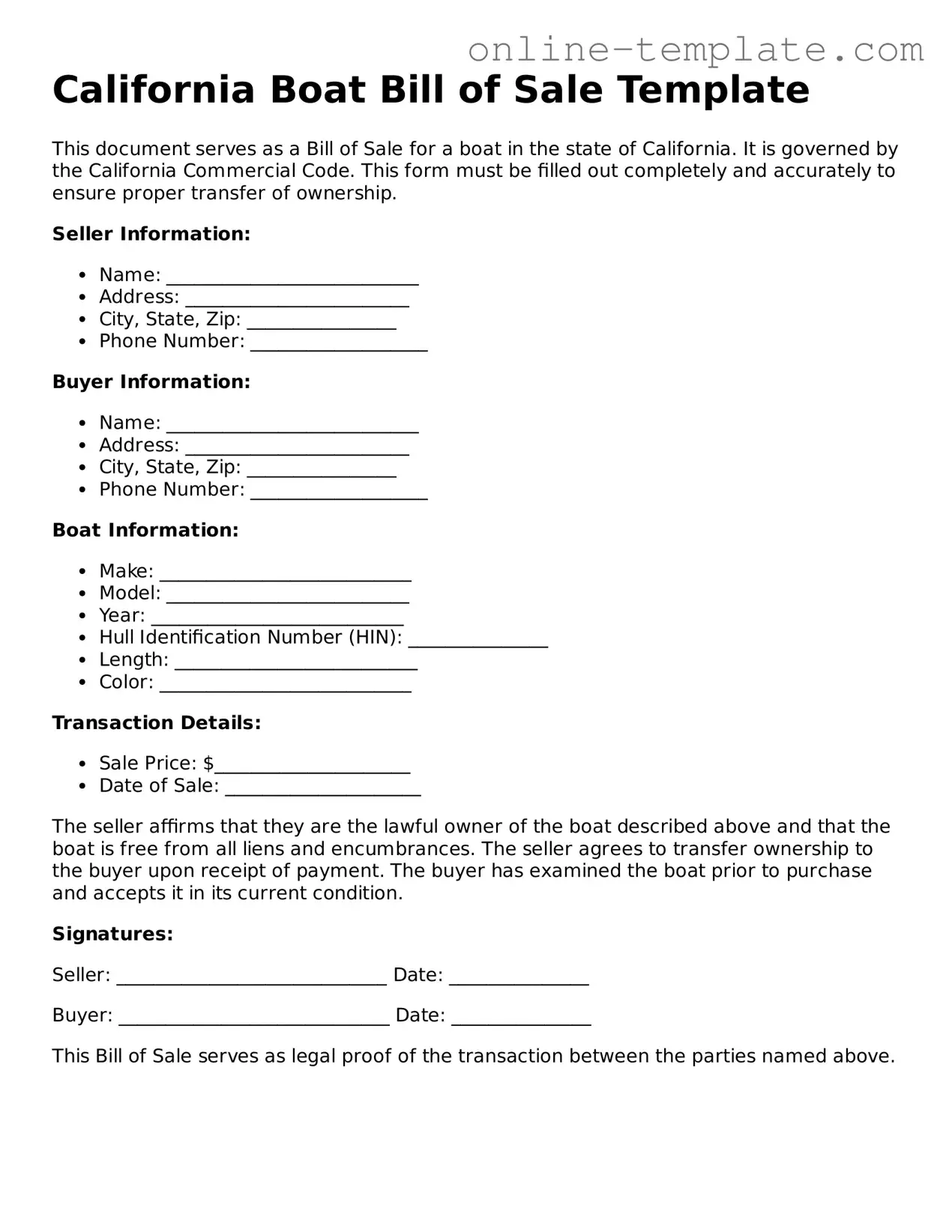 Attorney-Verified  Boat Bill of Sale Template for California