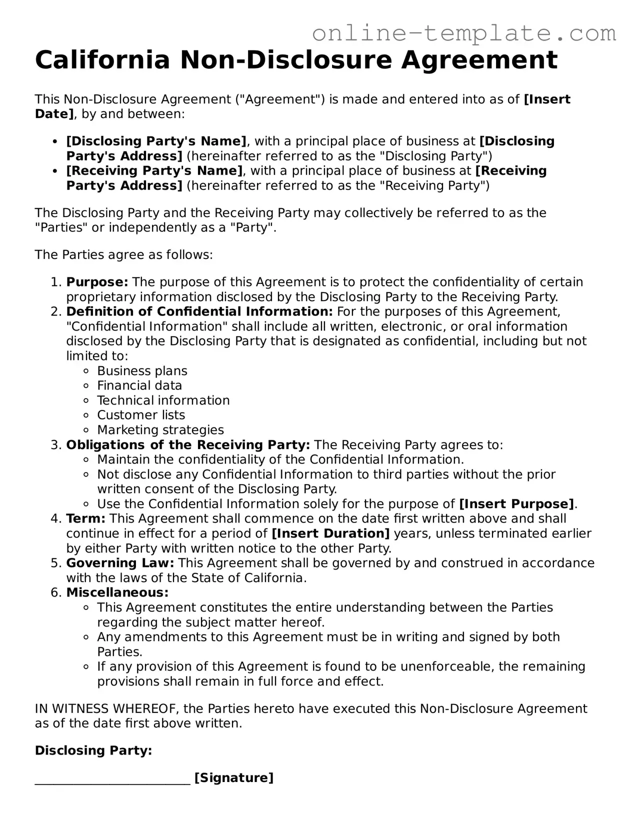 Attorney-Verified  Non-disclosure Agreement Template for California