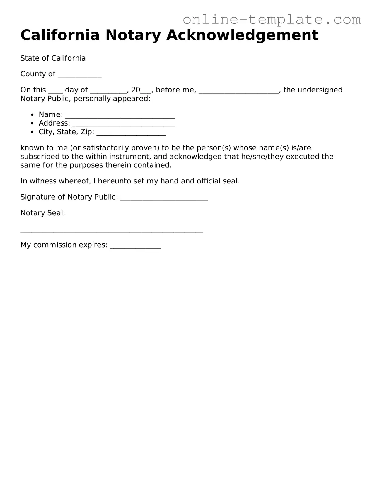 Attorney-Verified  Notary Acknowledgement Template for California