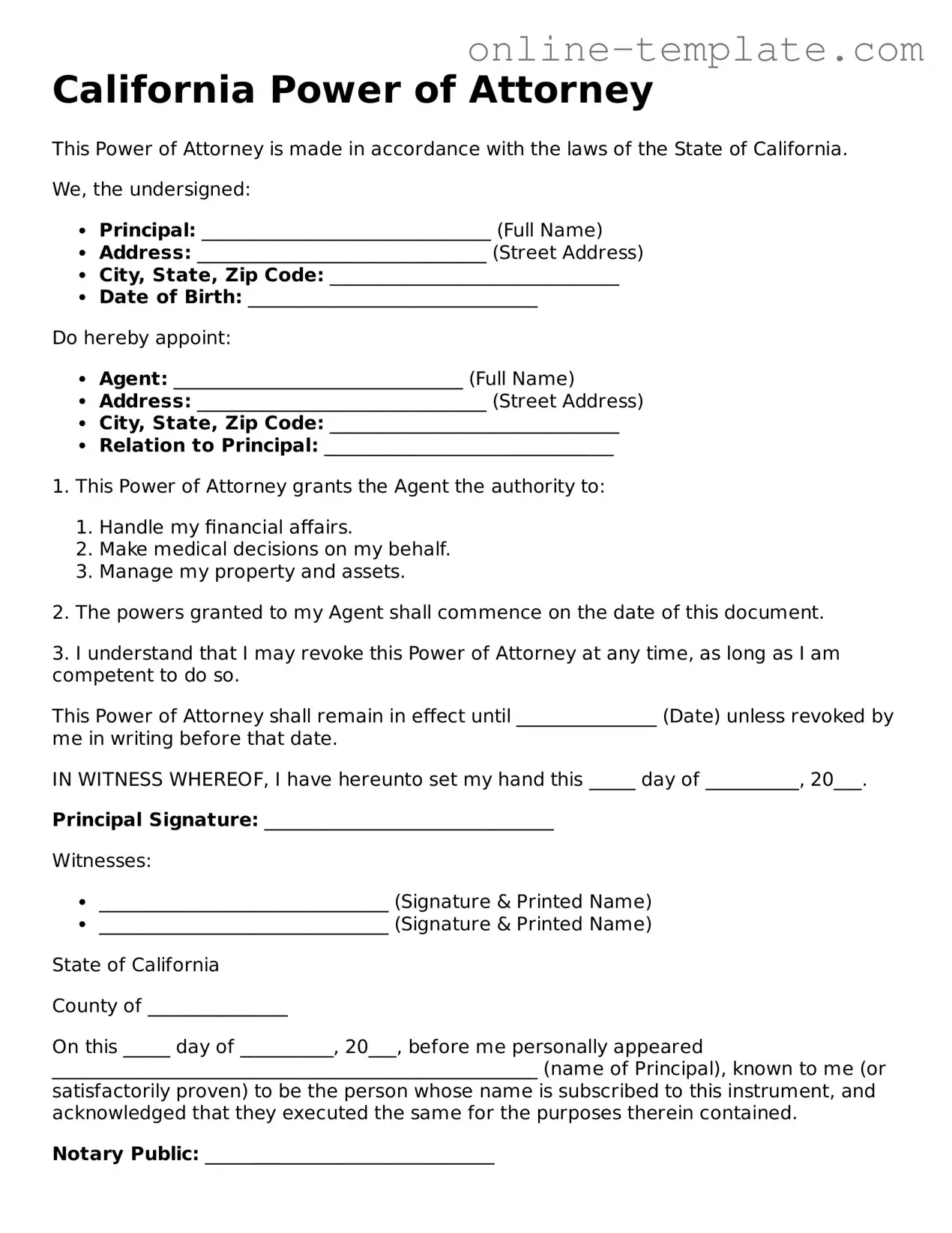 Attorney-Verified  Power of Attorney Template for California