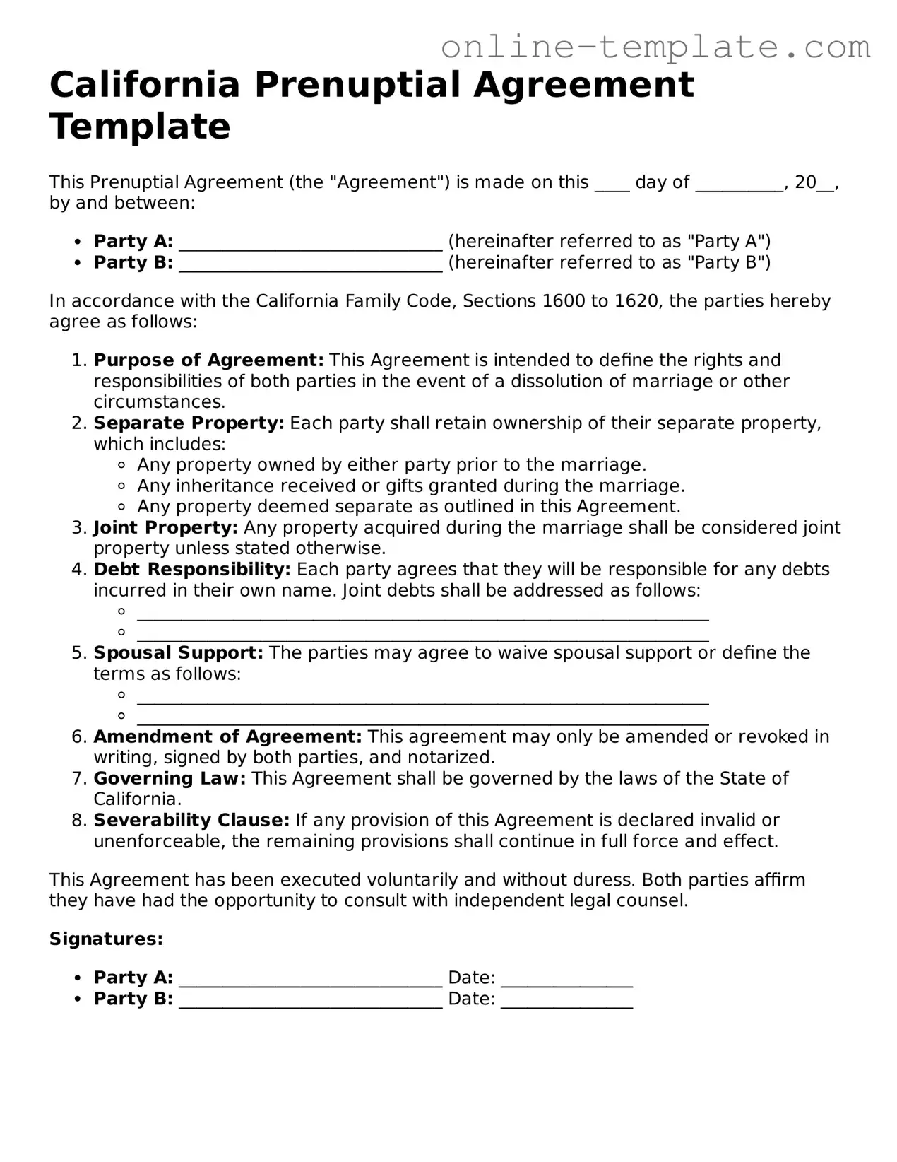 Attorney-Verified  Prenuptial Agreement Template for California