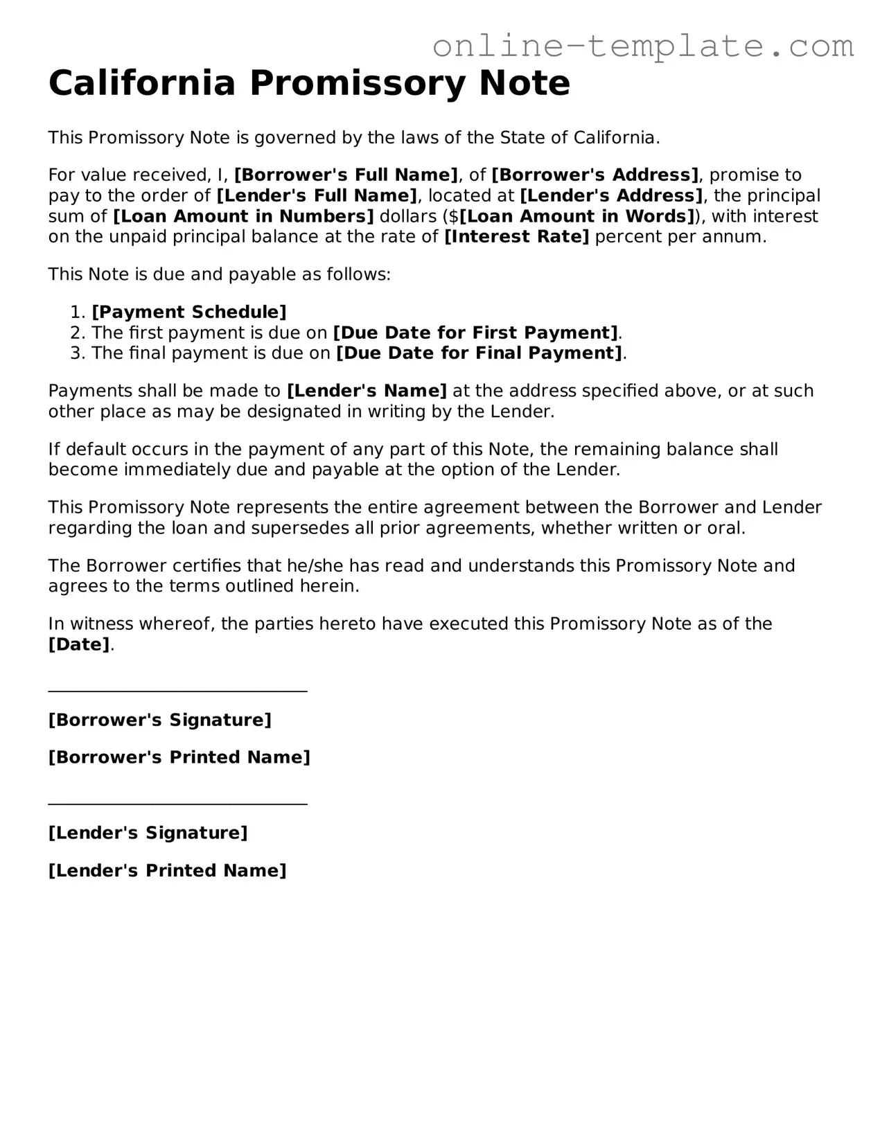 Attorney-Verified  Promissory Note Template for California