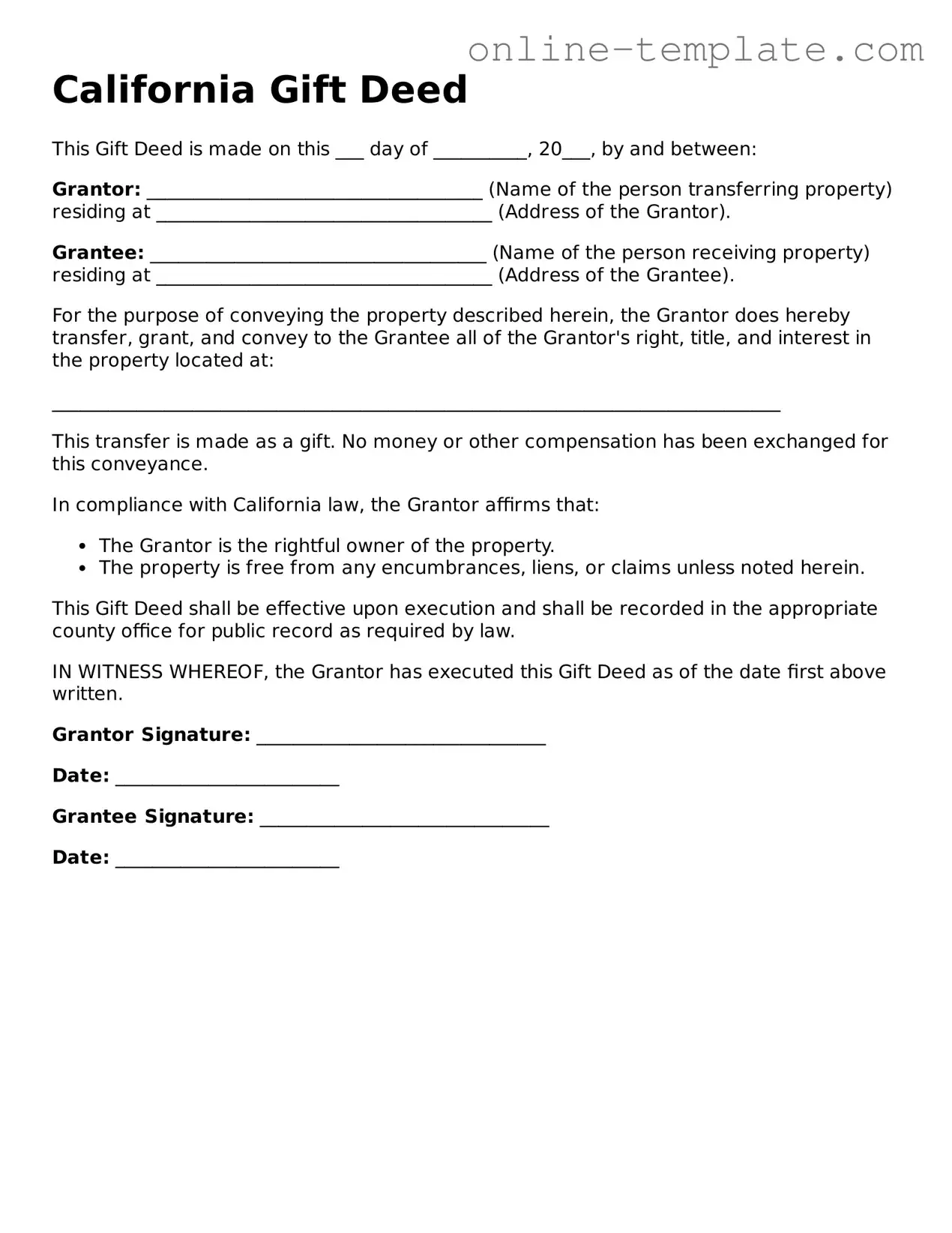 Attorney-Verified  Gift Deed Template for California