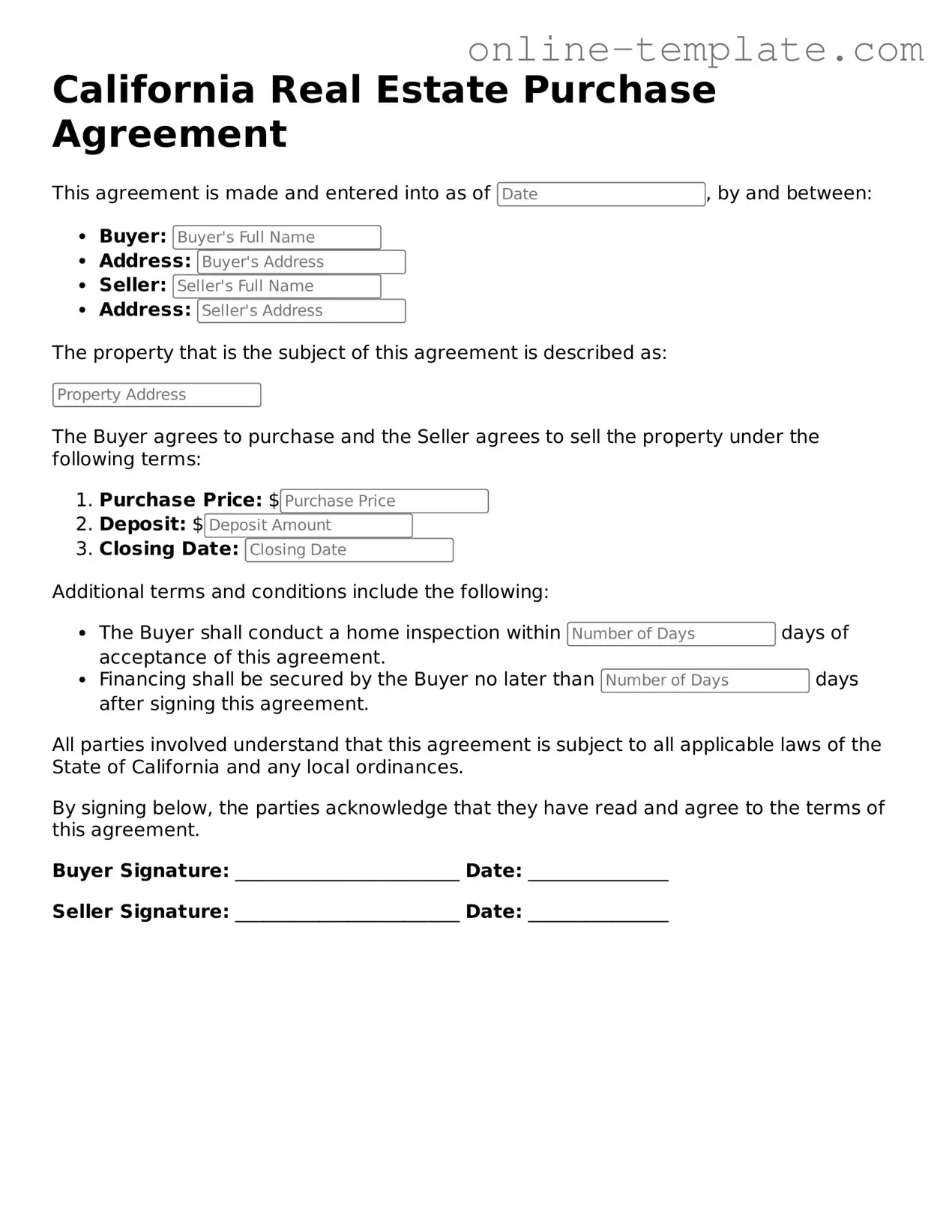 Attorney-Verified  Real Estate Purchase Agreement Template for California