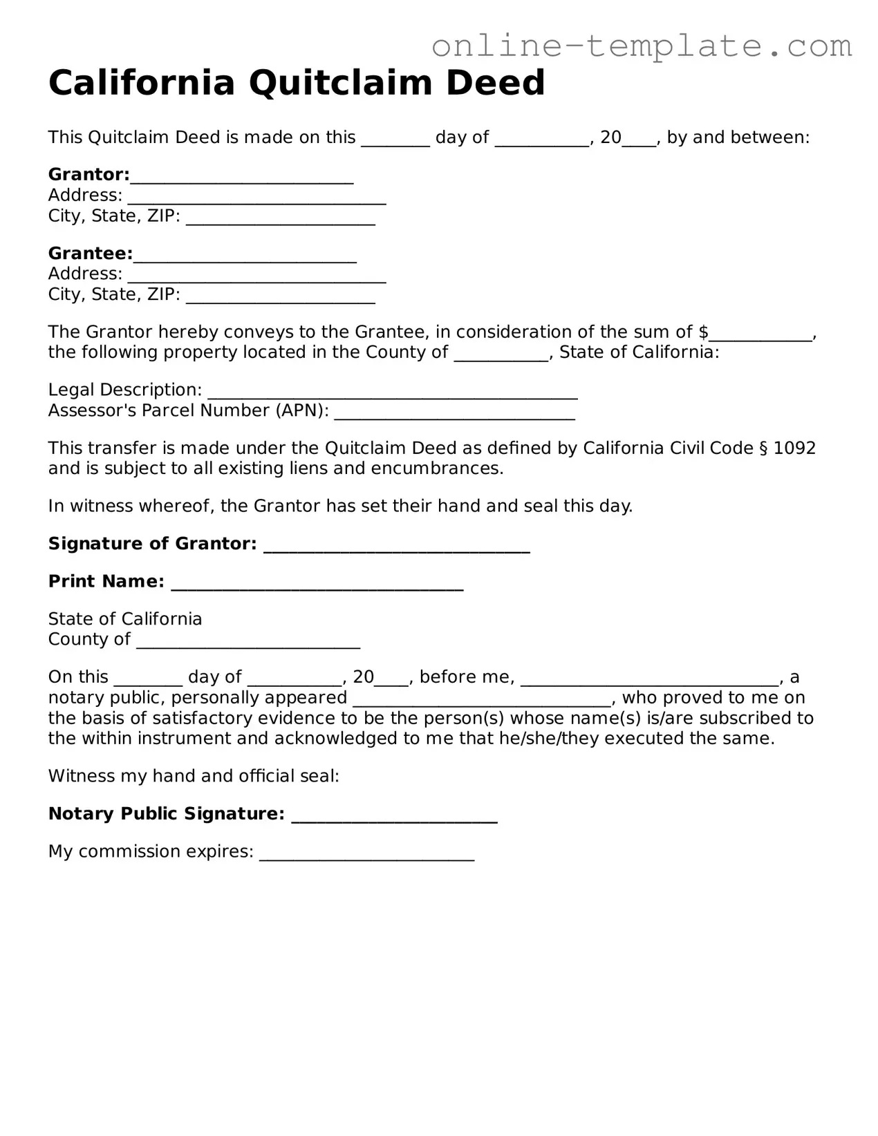 Attorney-Verified  Quitclaim Deed Template for California