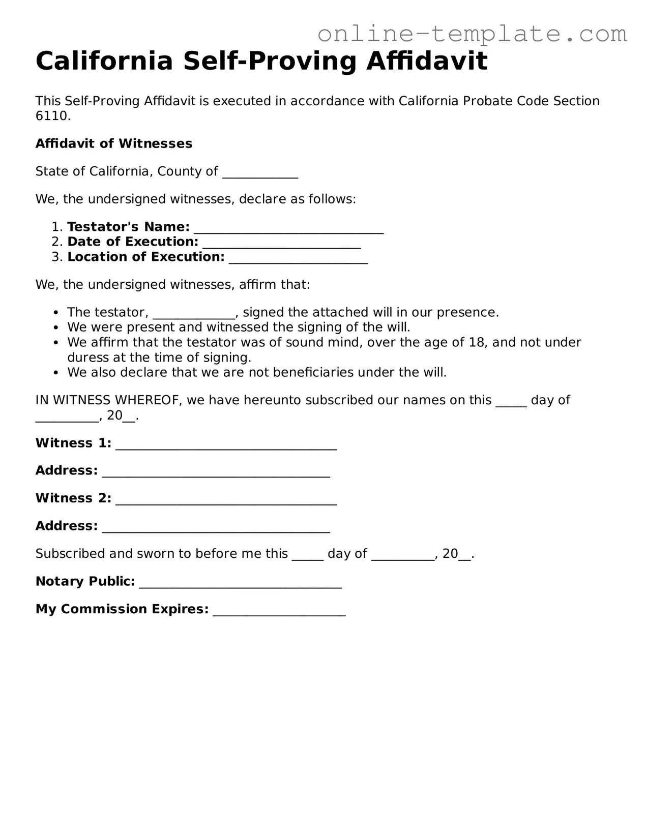 Attorney-Verified  Self-Proving Affidavit Template for California