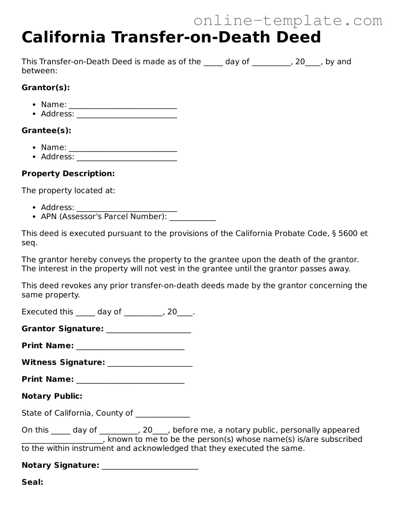 Attorney-Verified  Transfer-on-Death Deed Template for California