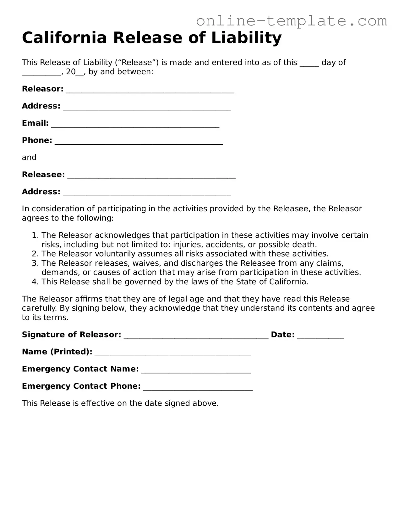 Attorney-Verified  Release of Liability Template for California
