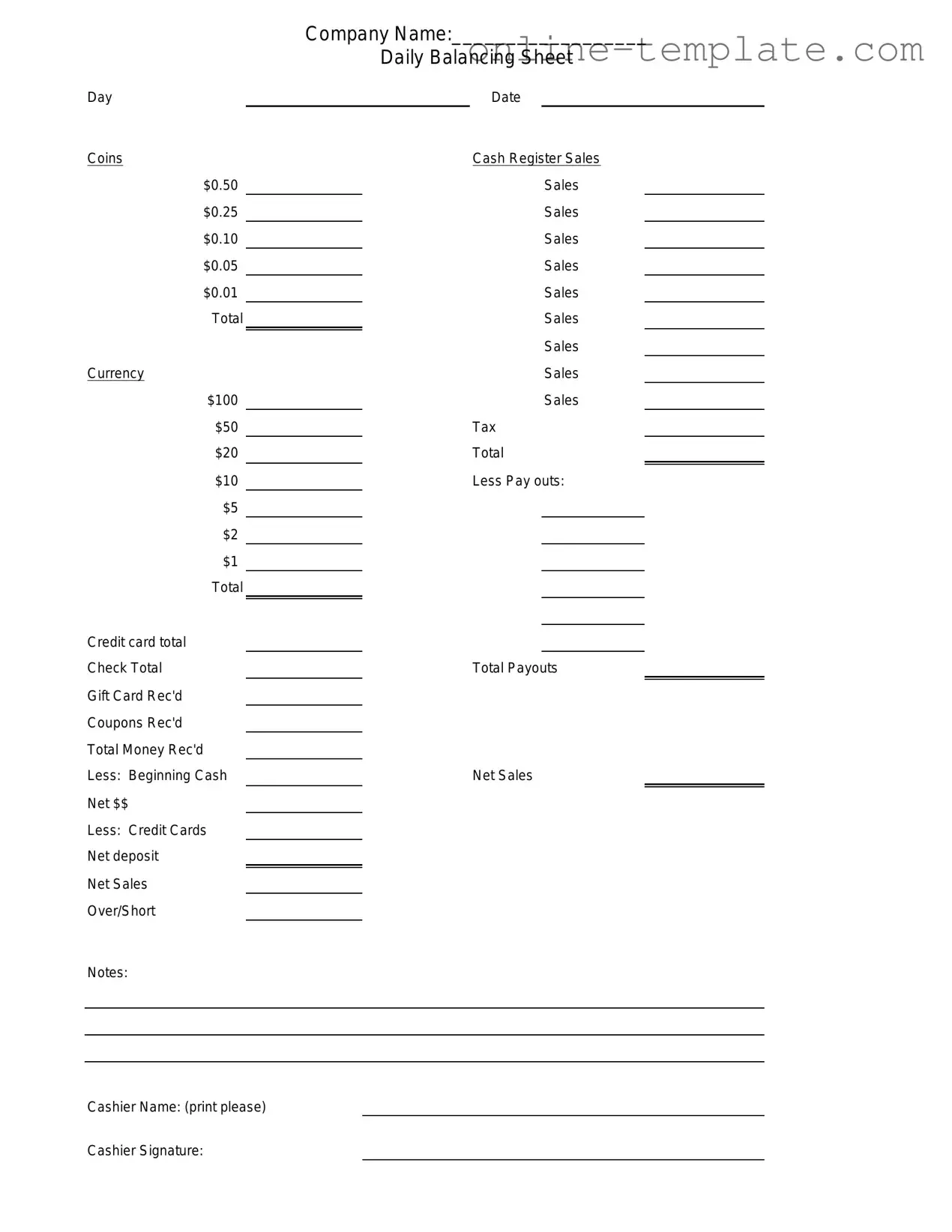 Free Cash Drawer Count Sheet PDF Template