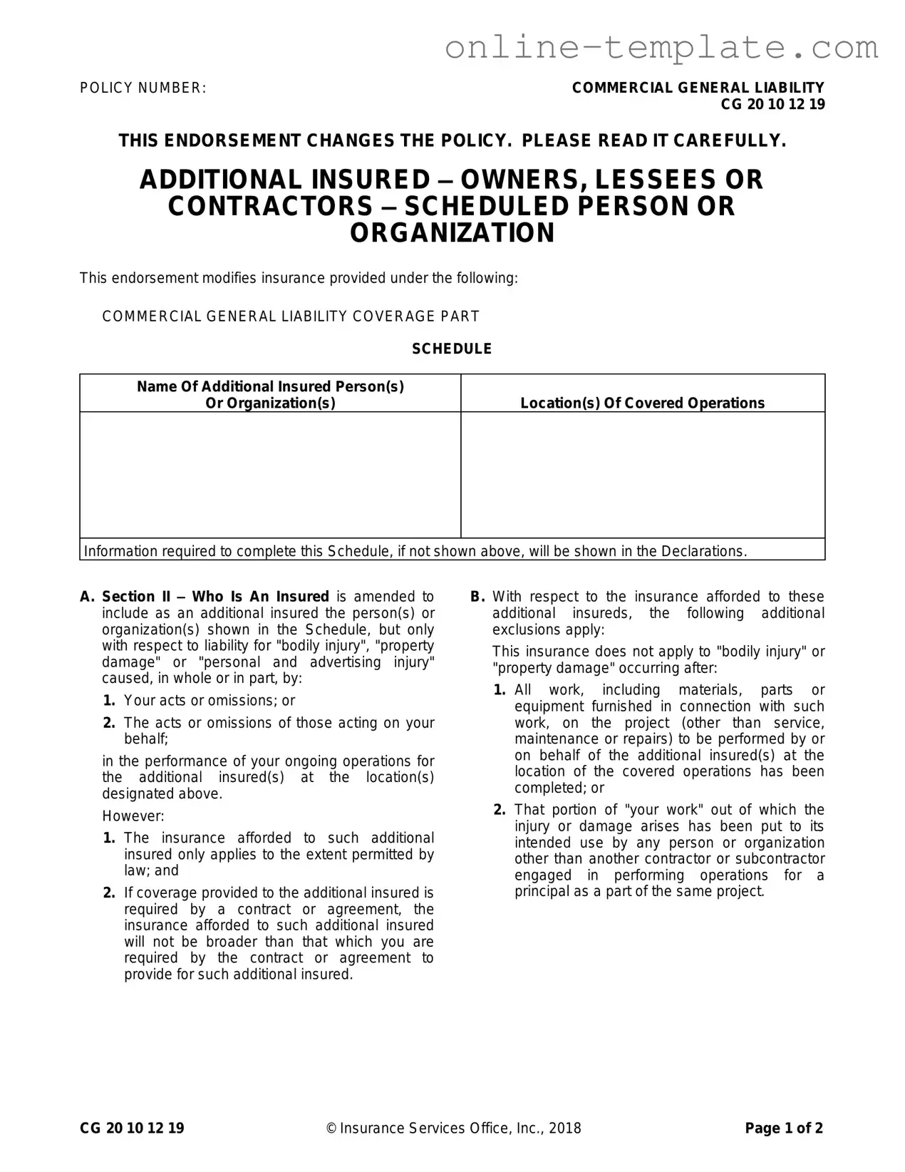 Free Cg 20 10 07 04 Liability Endorsement PDF Template