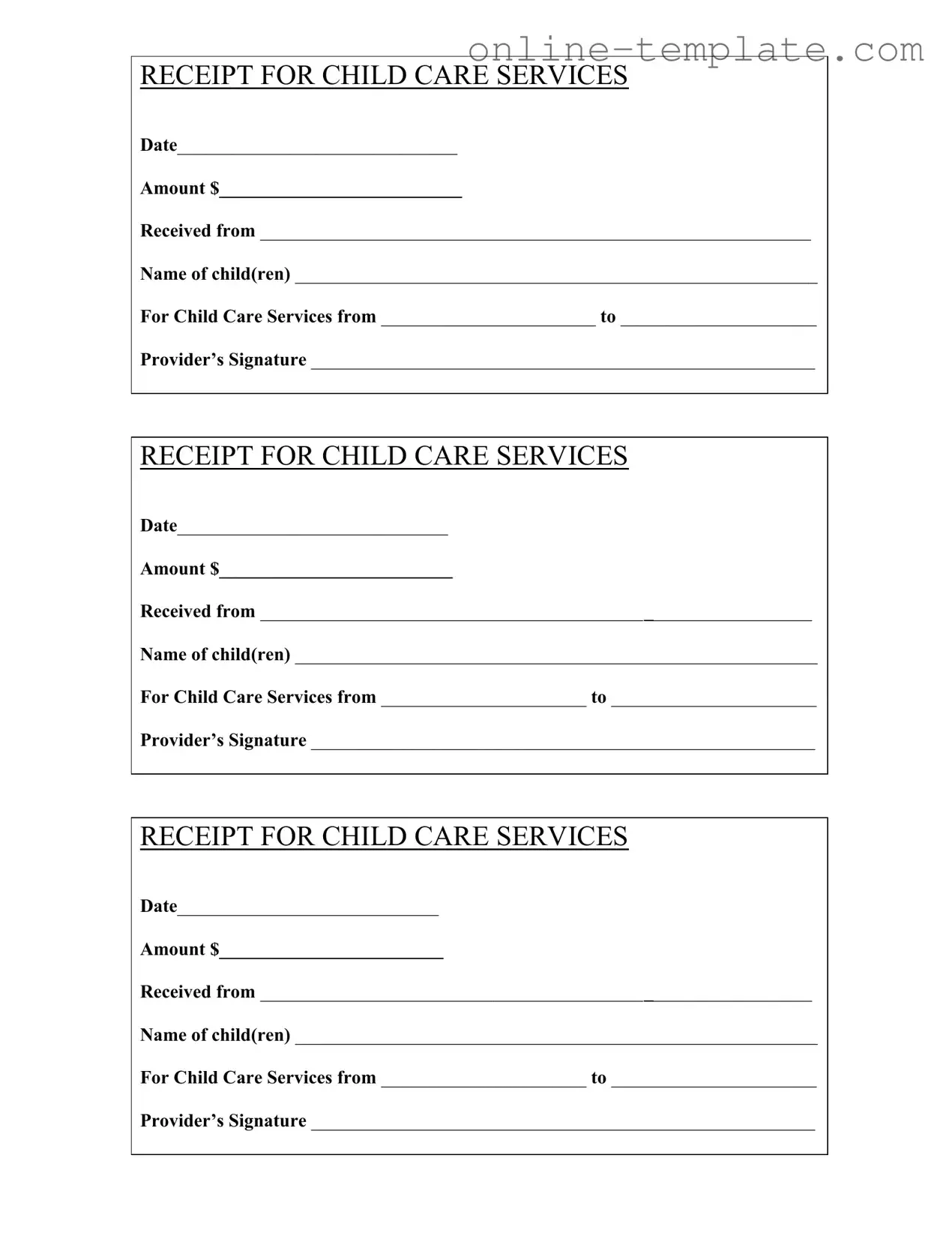 Free Childcare Receipt PDF Template