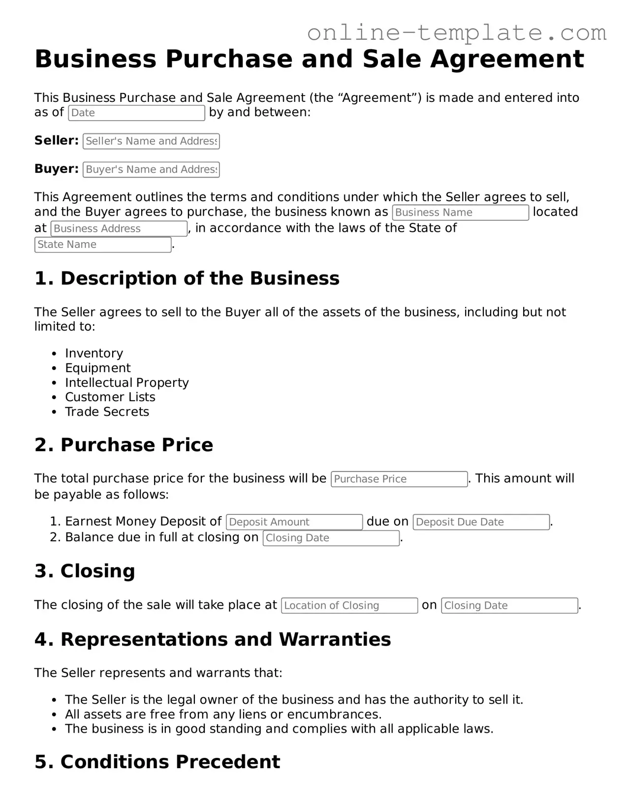 Official Business Purchase and Sale Agreement Template