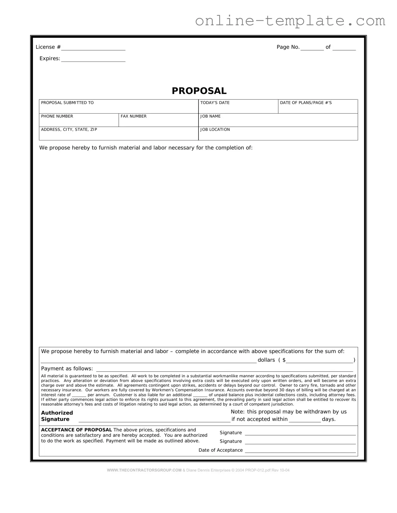 Free Construction proposal form PDF Template