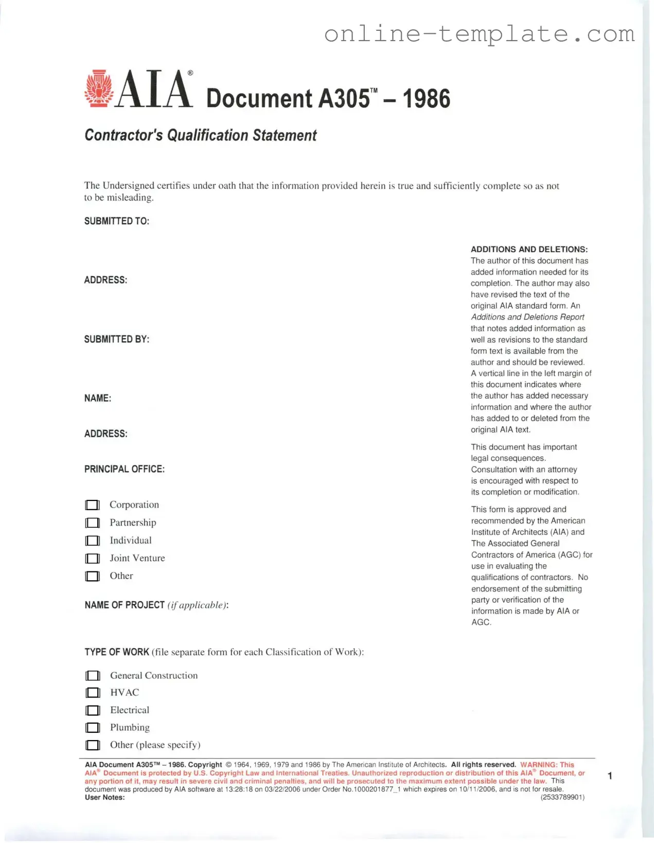 Free AIA A305 PDF Template