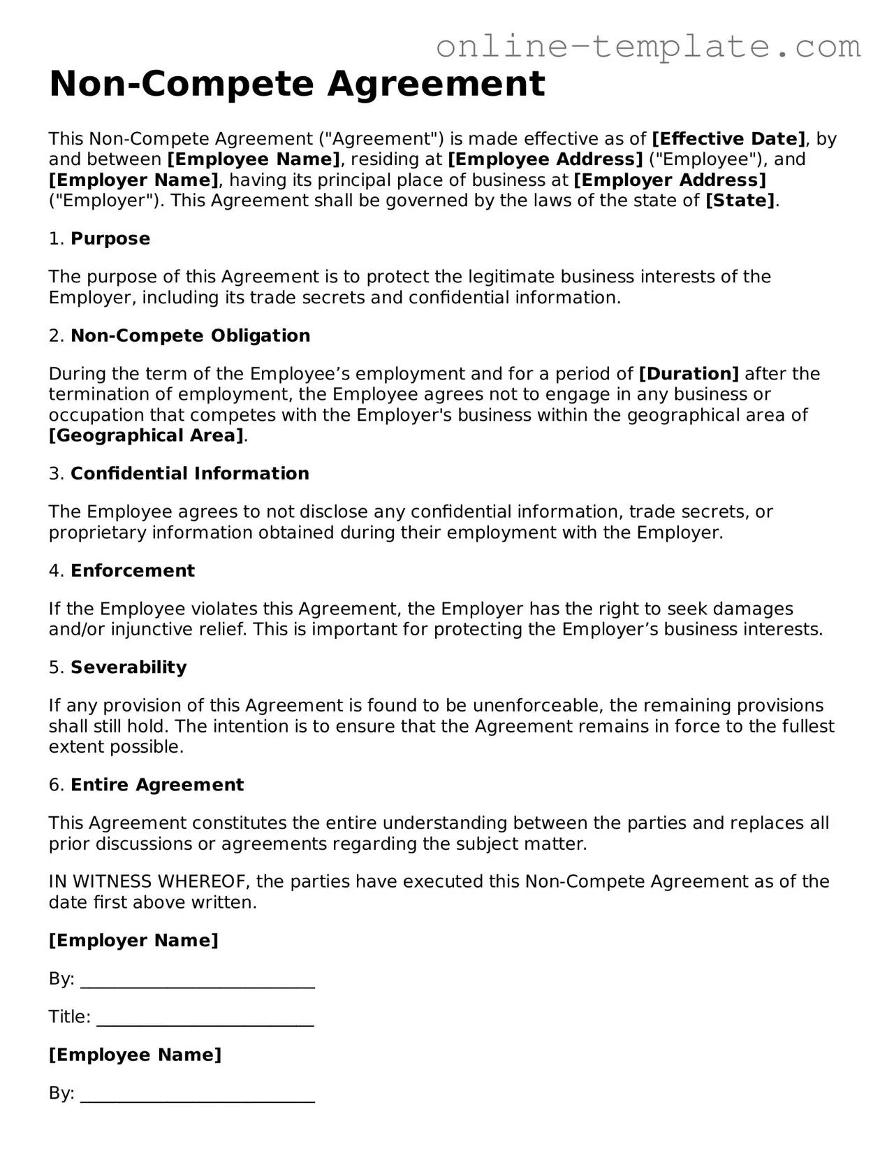 Official Non-compete Agreement Template