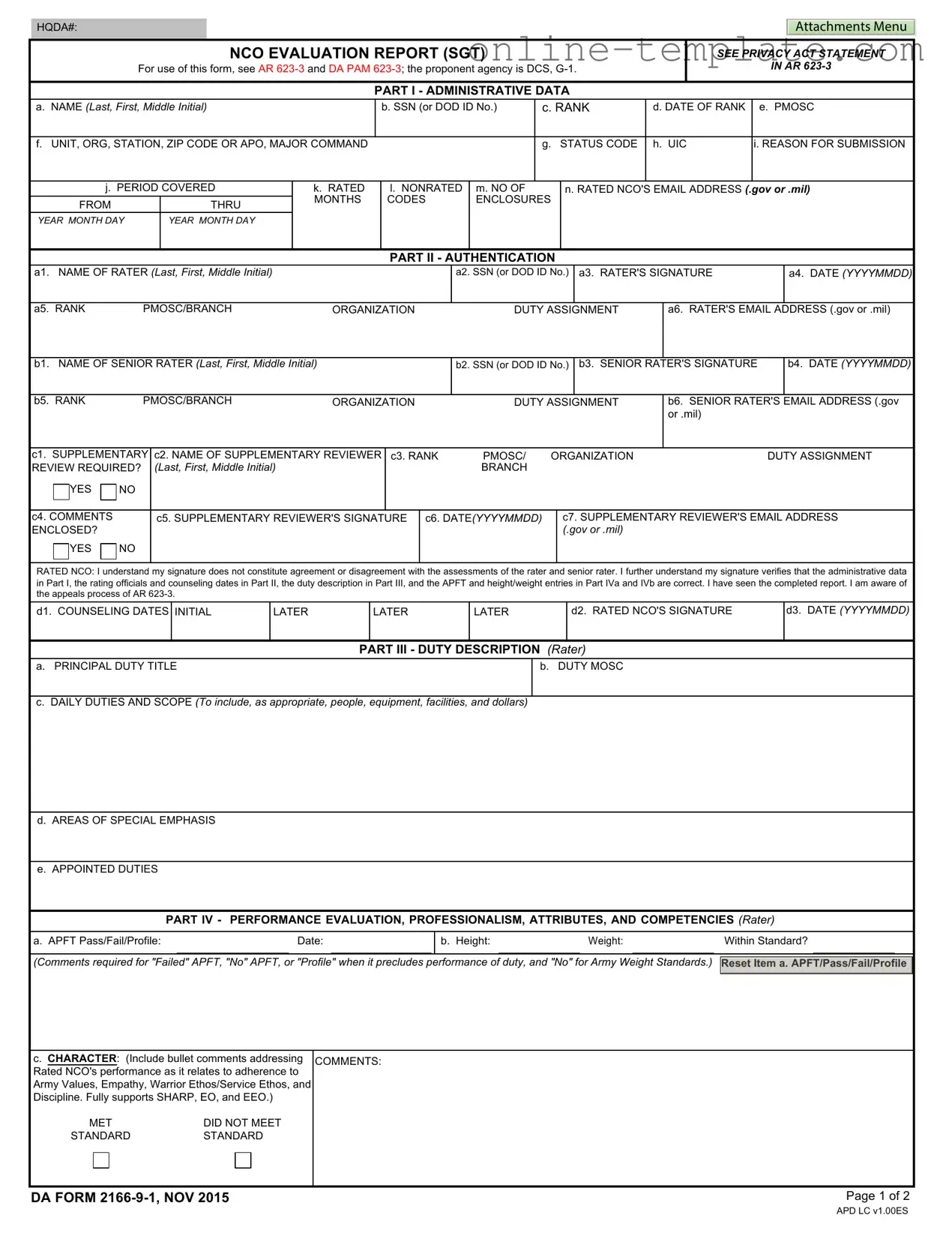 Free Da 2166 9 1 PDF Template